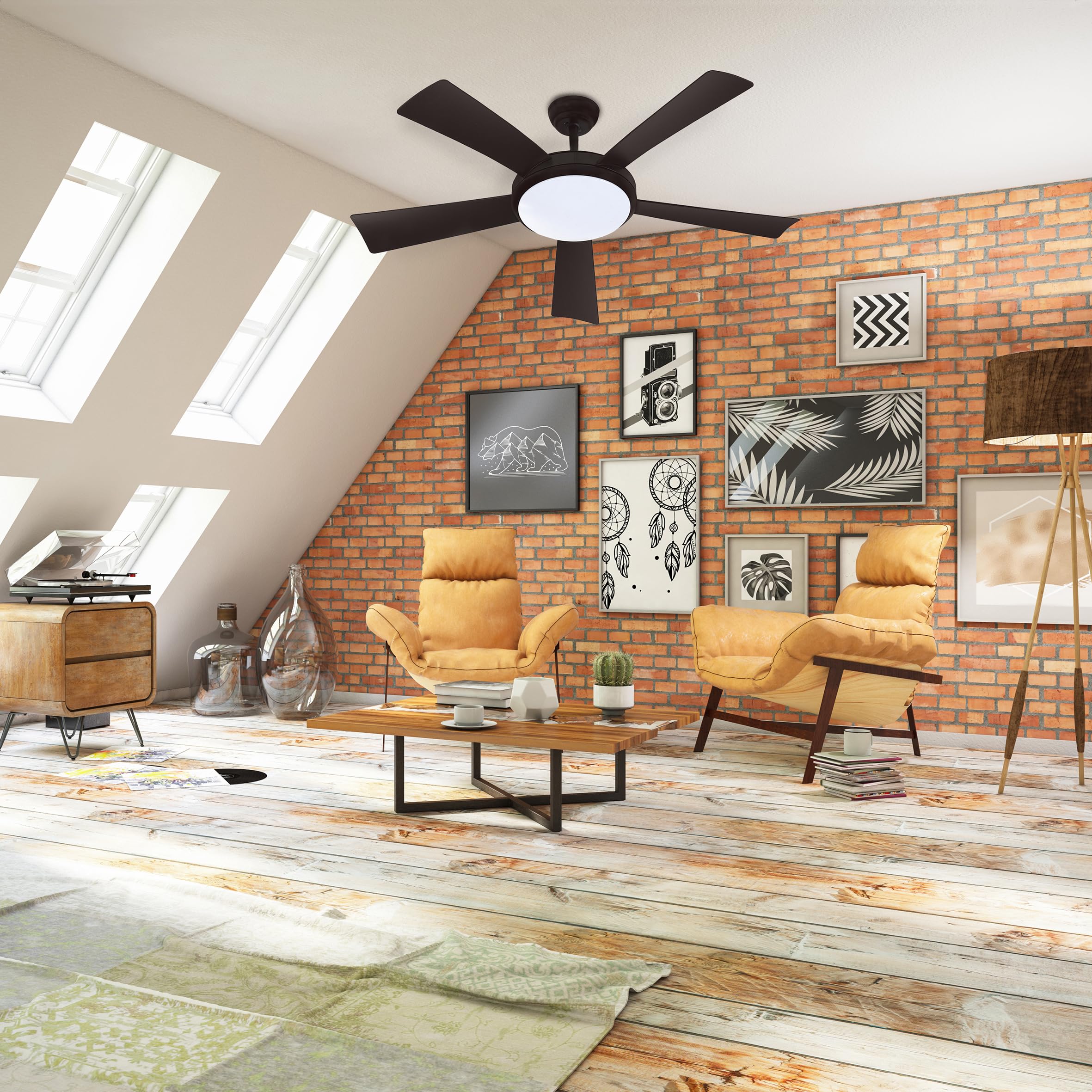 Farelek Wallis Ventilateur de Plafond Puissance 38 W, Diamètre 1320 mm, Type de Construction Bois Noir, Télecommande, Selecteur de Vitesse,