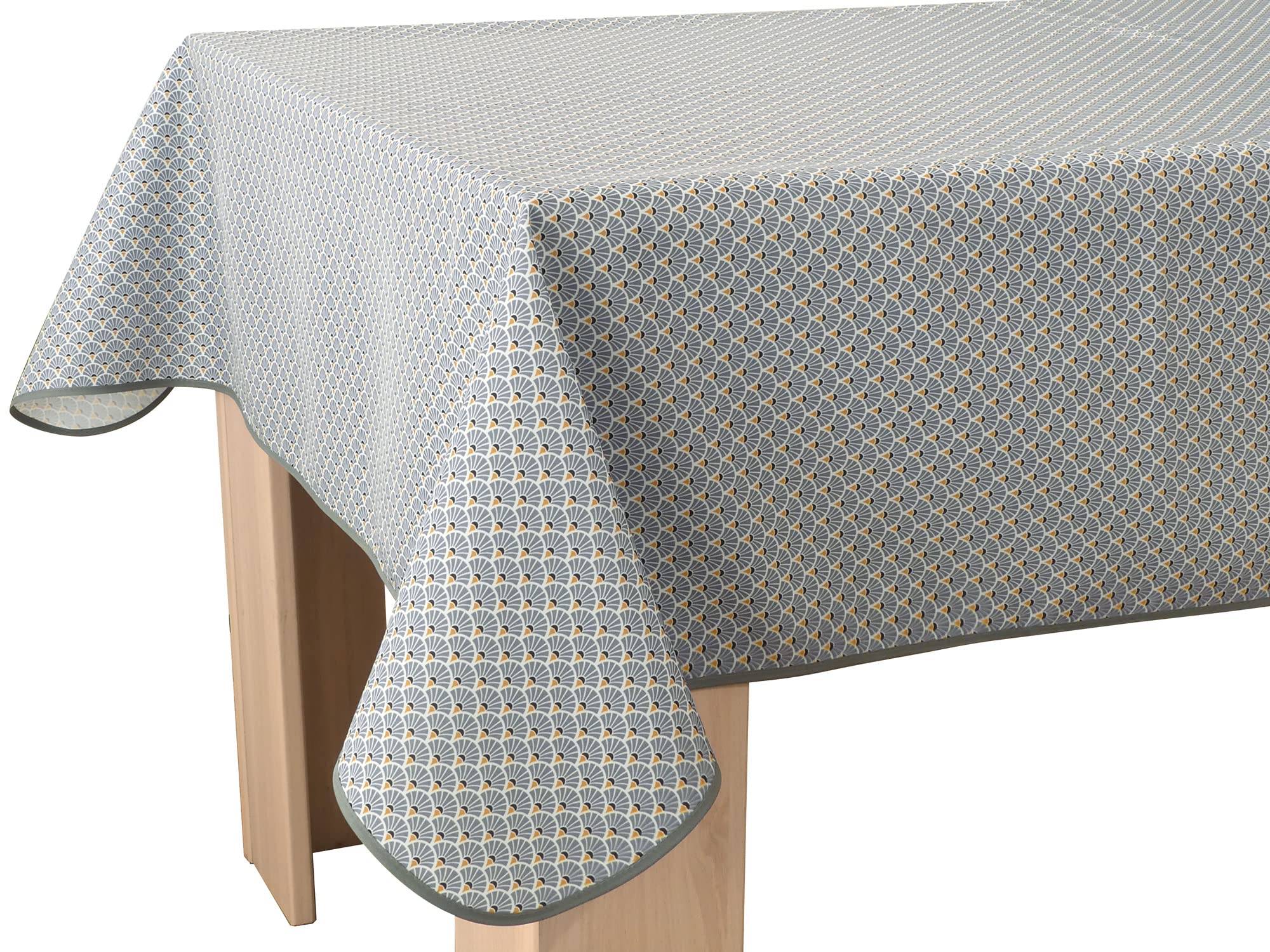 Le linge de Jules Stain-Resistant Tablecloth Peacock Grey Rectangular 150 x 350 cm Grey/Black/Saffron