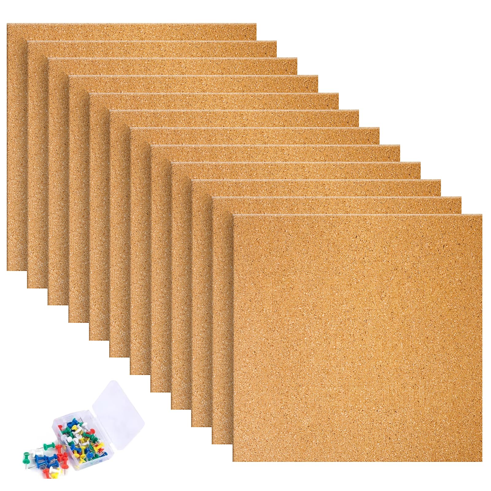 12 Pack 12 mm Thick Cork Tiles Bulk for Walls, Square Self-Adhesive Tiles