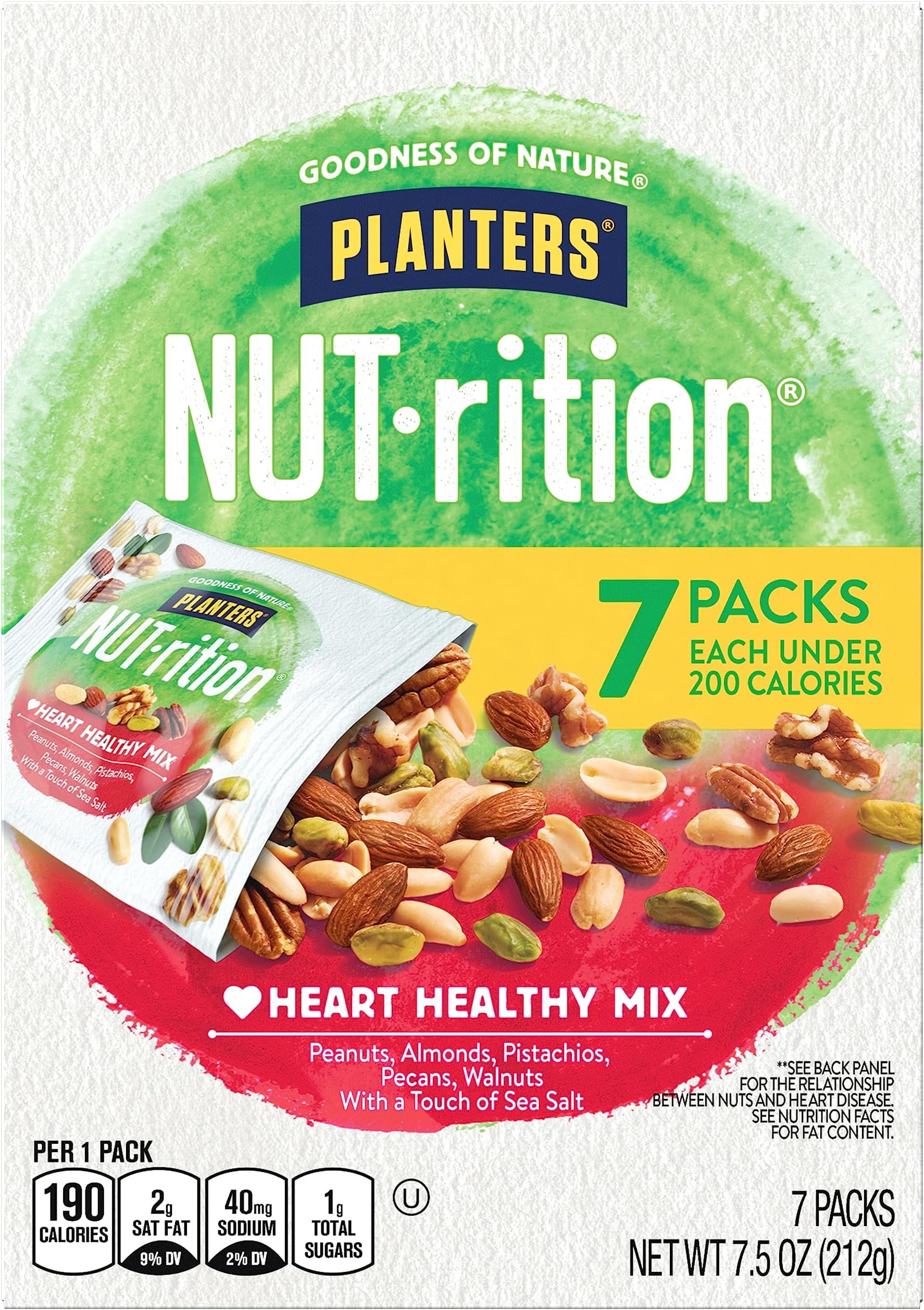 PLANTERS NUT-rition Heart Healthy Mix with Walnuts, 7.5 oz Box (Contains 7 Individual Pouches) - On-the-Go/ Work/School Snack and Active Lifestyle Snack - Great Camping Snacks - Kosher
