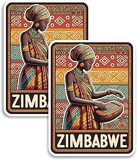 Zimbabwe Magnet 4 Inch 2-Pack Country Africa – Strong Vinyl Decorative Travel Magnets for Fridge Locker Kitchen Office – Cute Fun Aesthetic Cool Durable & Long-Lasting Souvenir ID44999