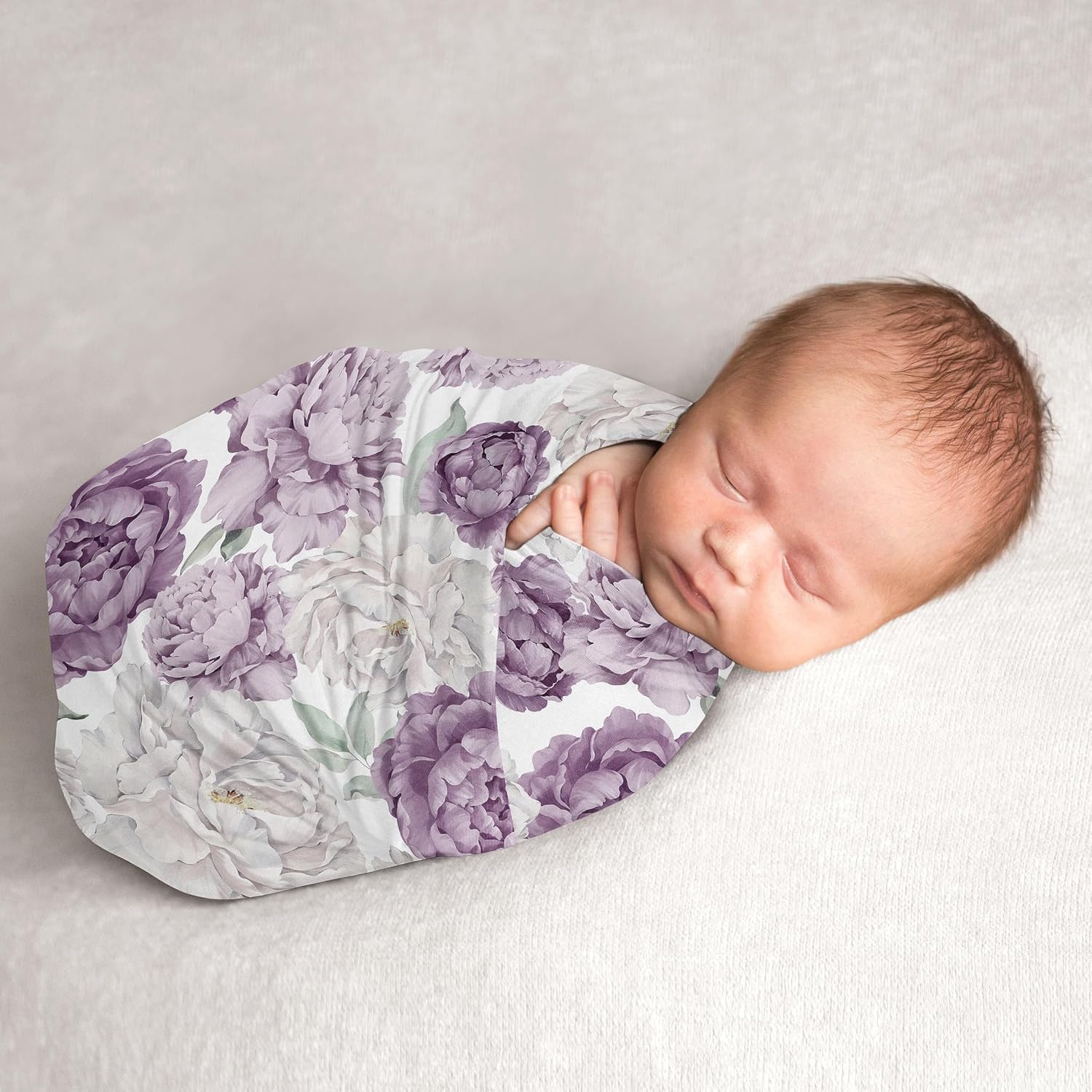 Sweet Jojo Designs Lavender Purple Boho Shabby Chic Floral Girl Baby Swaddle Blanket Infant Newborn Lightweight Jersey Stretchy Receiving Security Stroller Cover Ivory Sage Bohemian Watercolor Nature