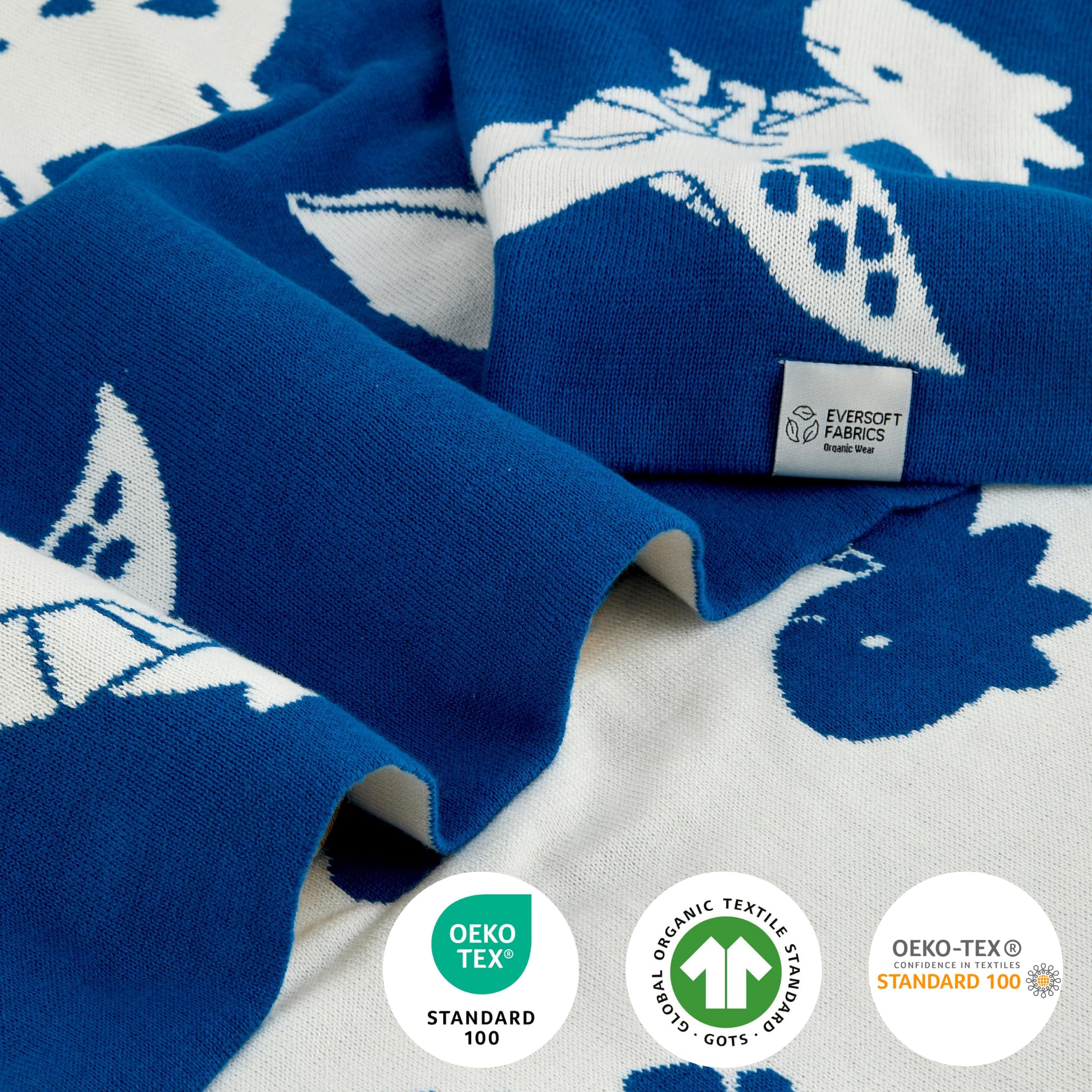 EVERSOFT FABRICS Premium Baby Blanket 350g- 100% Organic Cotton, Oeko-Tex 100 Certified, Lightweight & Soft, Ideal for Sensitive Skin, Perfect for Newborns & Toddlers (Dinosaur Blue&White) - Image 3