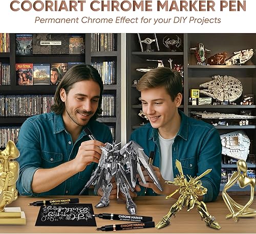 Miniatura 6 de Paquete de 6 marcadores cromados líquidos, bolígrafos permanentes cromados para plástico, metal, pintura de modelos, kit de retoque y reparación,