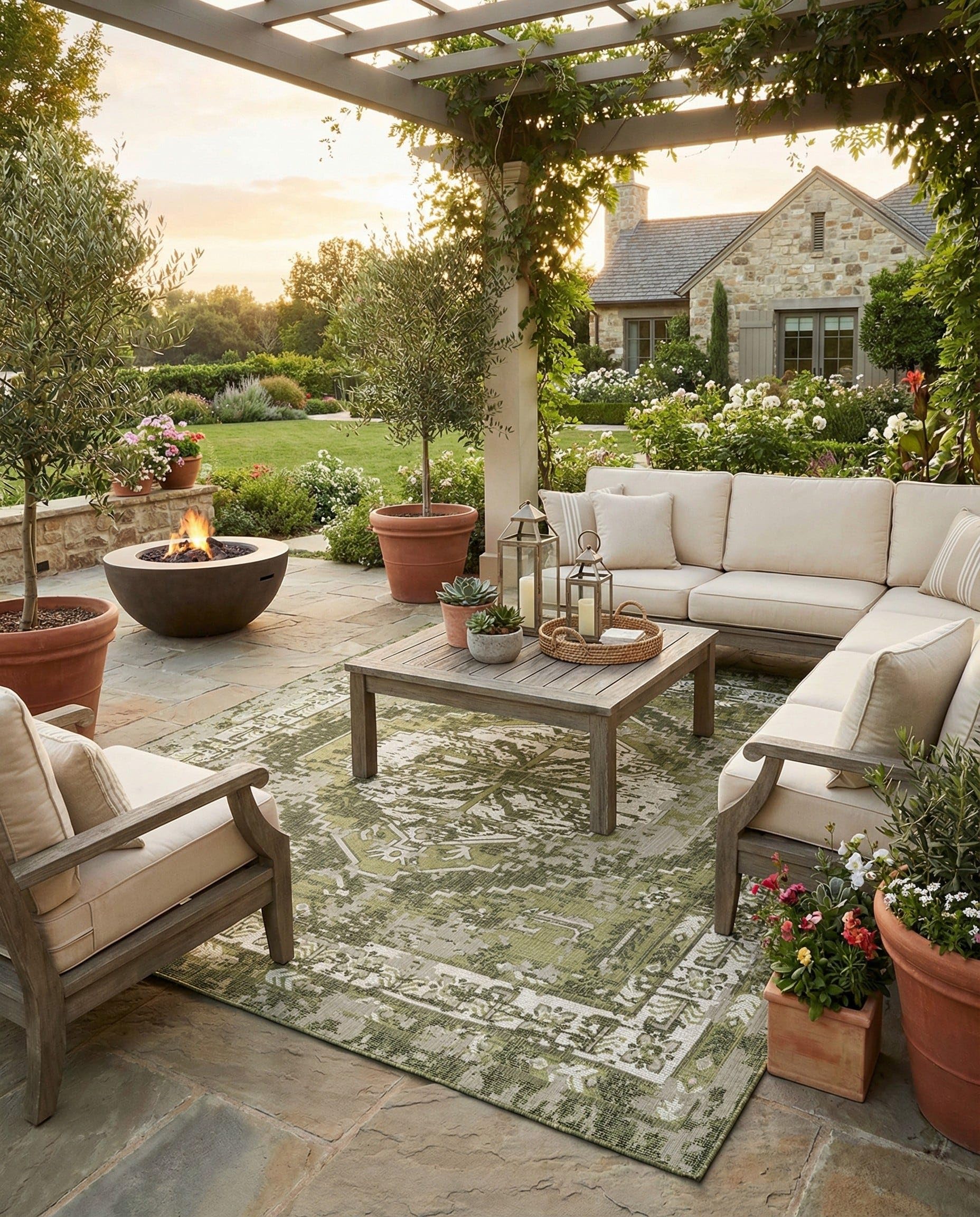Rugs.com - Outdoor Traditional Rug – 13 Ft Square Green Indoor/Outdoor Rug – Weather Resistant for Patios, Decks, and Porches
