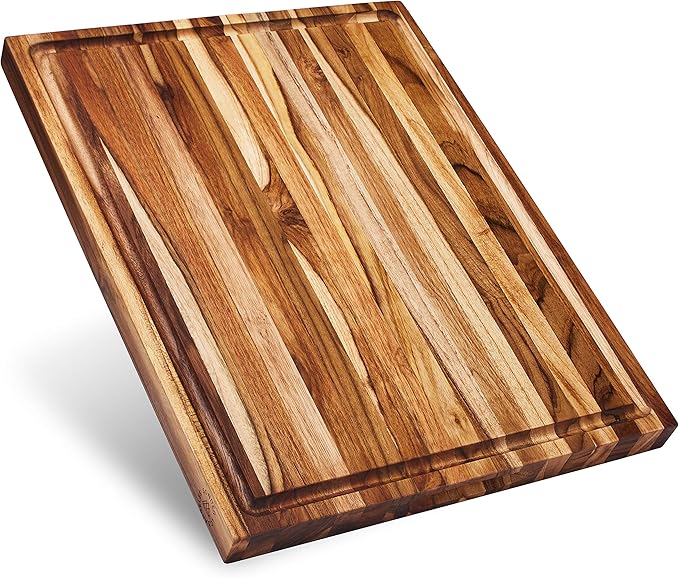 Laurel Teak Edge Grain Sonder Los Angeles, Large Teak Wood Cutting Board for Kitchen with Juice Groove, Reversible Charcuterie Butcher Block 18x14x1.25 in (Gift Box Included)