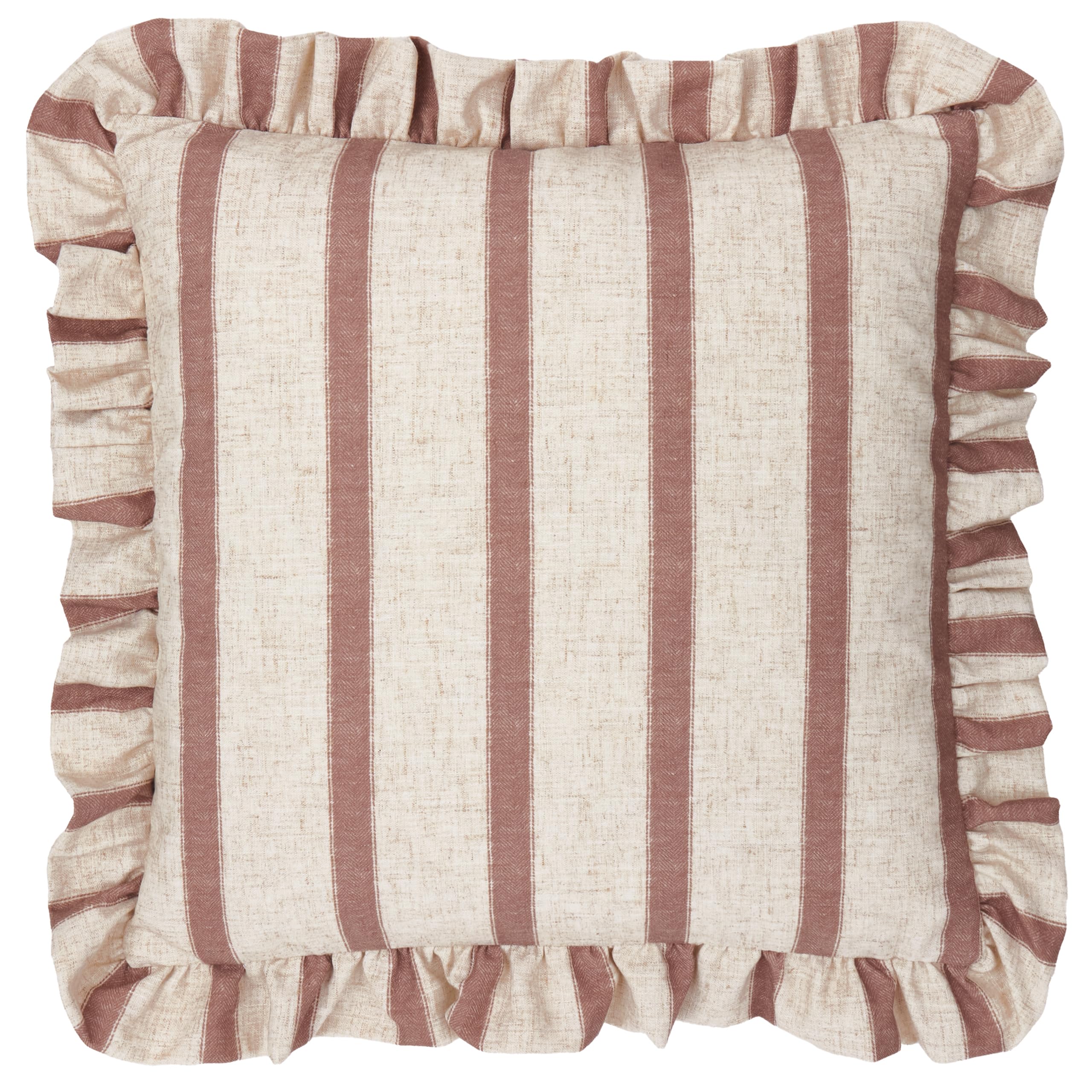 furn. Wylder Connie Square Cushion Cover – Striped Ruffle Linen Textured Decorative Case (Clay Pink – 45x45cm)