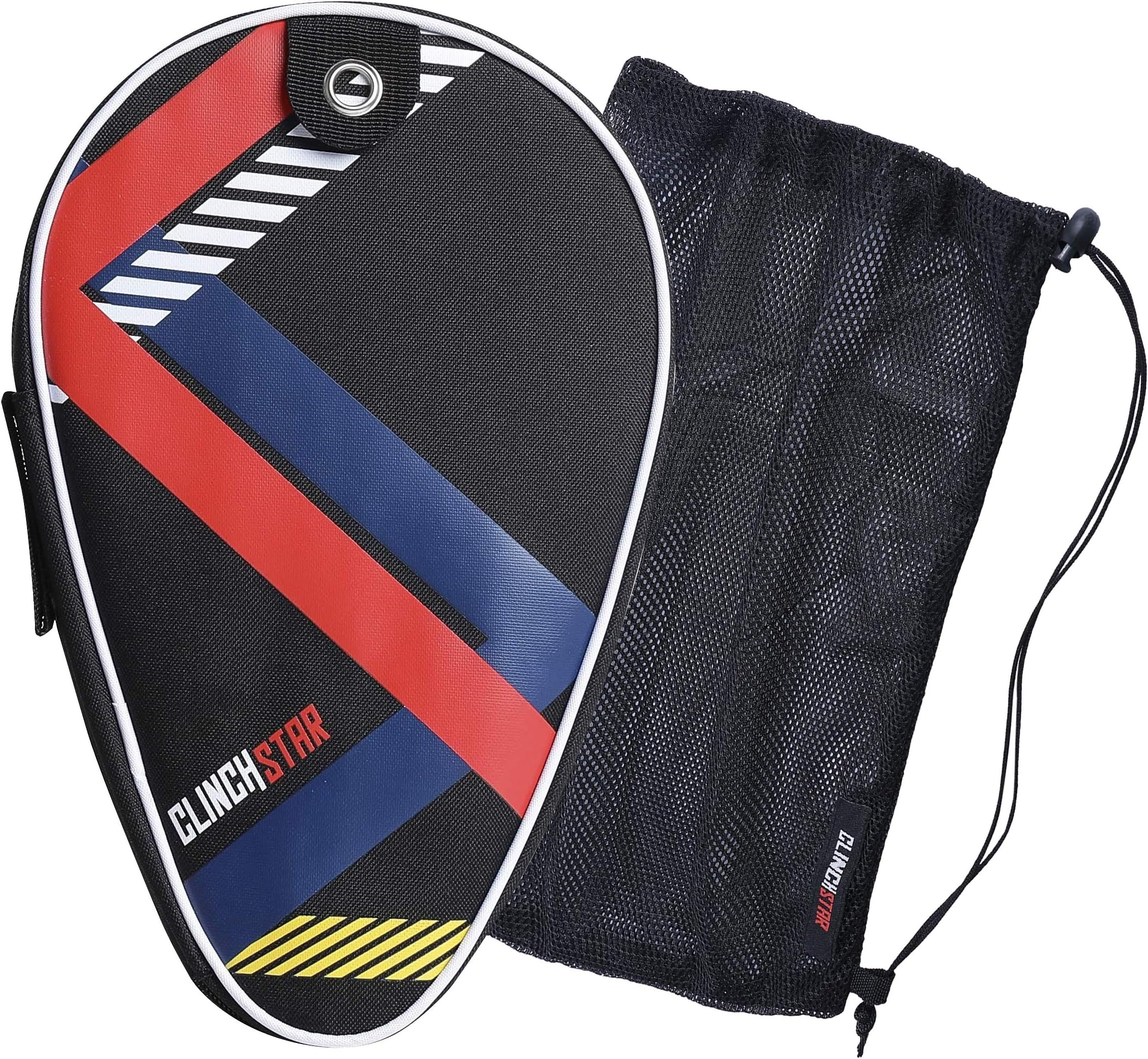 Clinch Star Ping Pong Paddle Case for Table Tennis Organizer Carry Cover for Equipment - HOOKS TO TABLE (FITS 2 RACKETS 2 BALLS) and Mesh Bag (FITS AT LEAST 50) Balls Storage Set