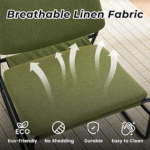 Miniatura 3 de DAICO Silla decorativa moderna, cómodas sillas de sala tapizadas sin brazos, de lino verde, sillas laterales de mediados de siglo con patas de metal