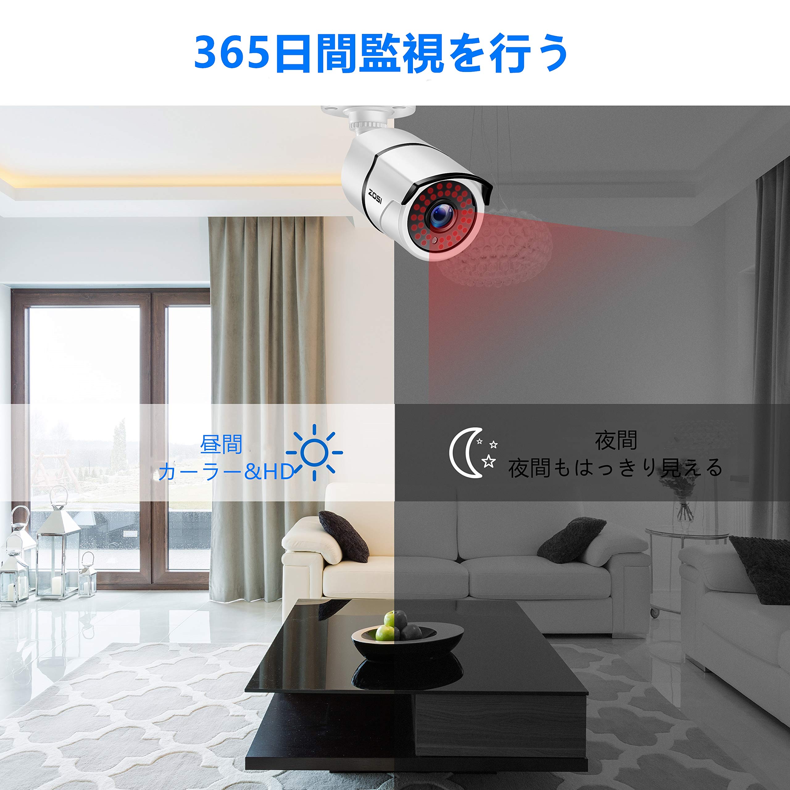 Amazon.co.jp: ZOSI 4K Ultra HD 800万画素 防犯カメラ 監視