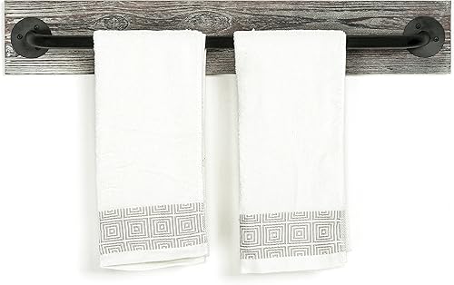 Miniatura 7 de MyGift barra para colgar toallas de madera quemada y metal negro