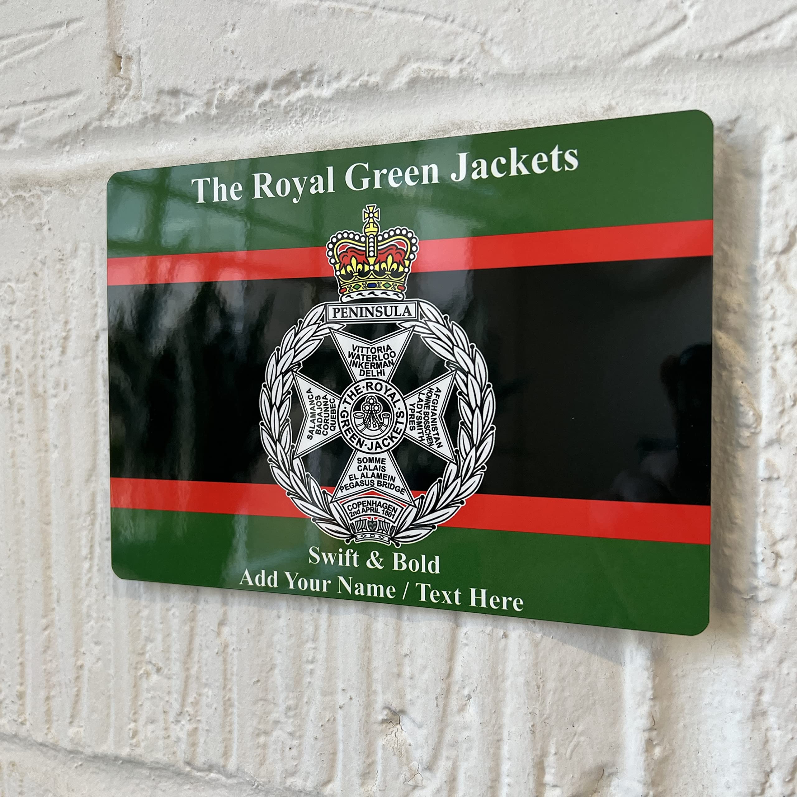 Royal Green Jackets Regiment RGJ Military Crest Personalised Add Name Printed Metal Sign, A4 28x20cm