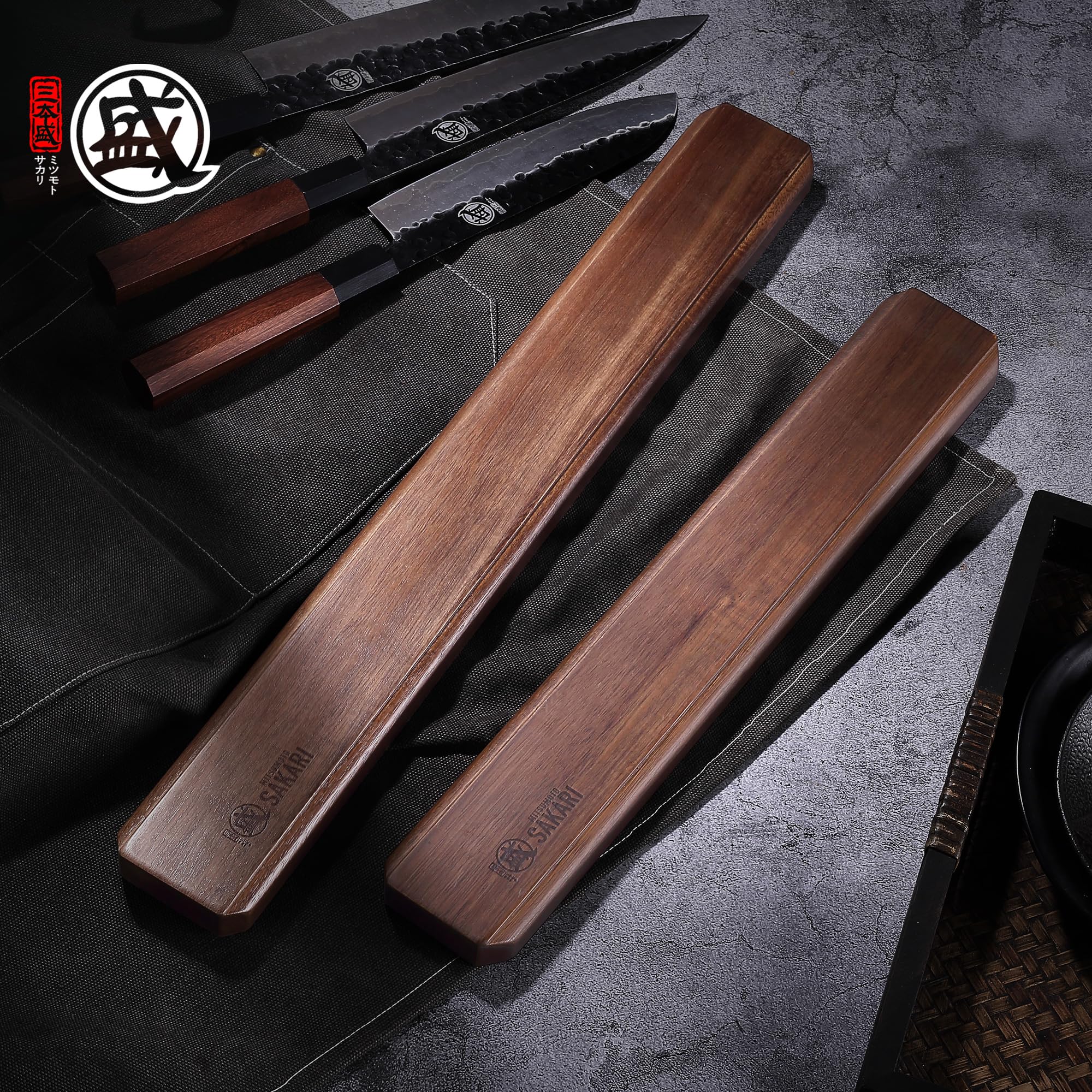 MITSUMOTO SAKARI Soporte Cuchillos Cocina Profesional, Iman para Cuchillos | 40 cm Madera Preciosa de Acacia Iman Cuchillos Cocina Japón, Porta Cuchillos Cocina Magnético de Madera Maciza de Doble Fila