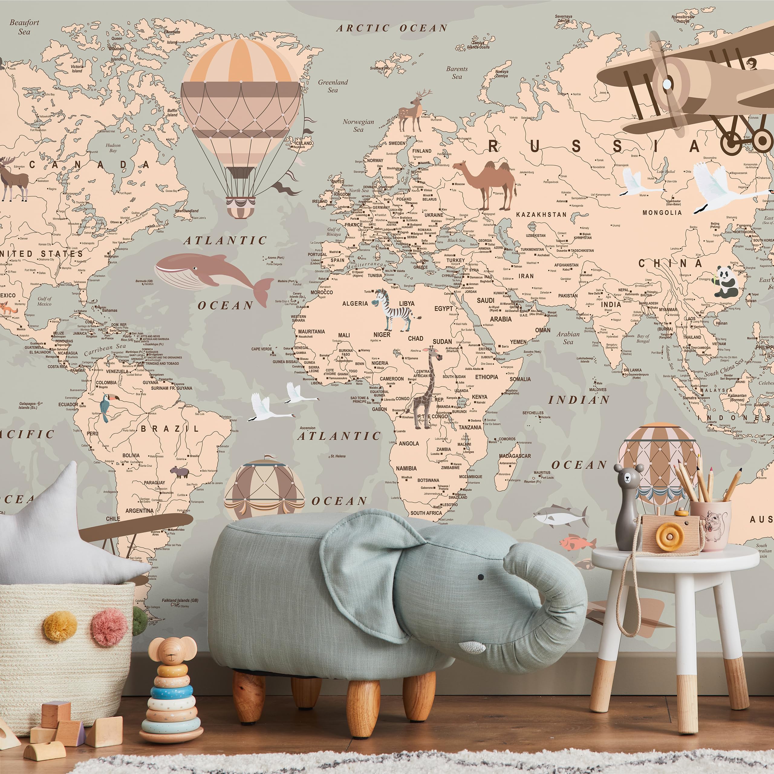 Muralo Tapeta z włókniny 3D Mapa świata Erdkarte - 360x240 cm