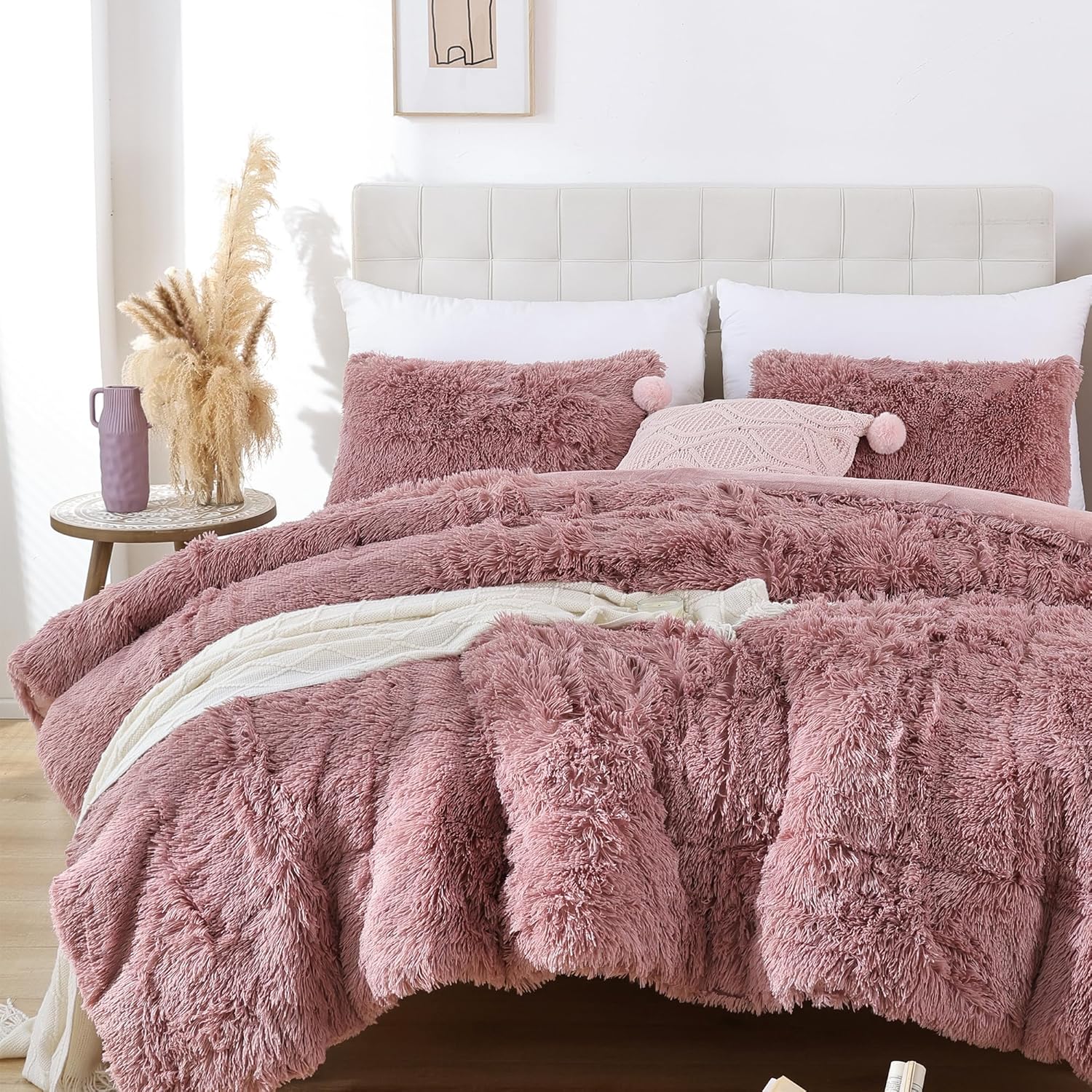 JANZAA Faux Fur Comforter Full Size Comforter Sets Plush
