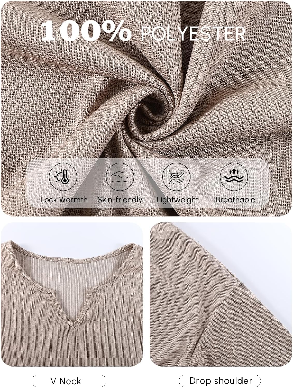 Women Waffle Knit Long Sleeve Shirt V Neck Babydoll Tunic Tops Fall Winter Casual Fashion Clothes - Image 6