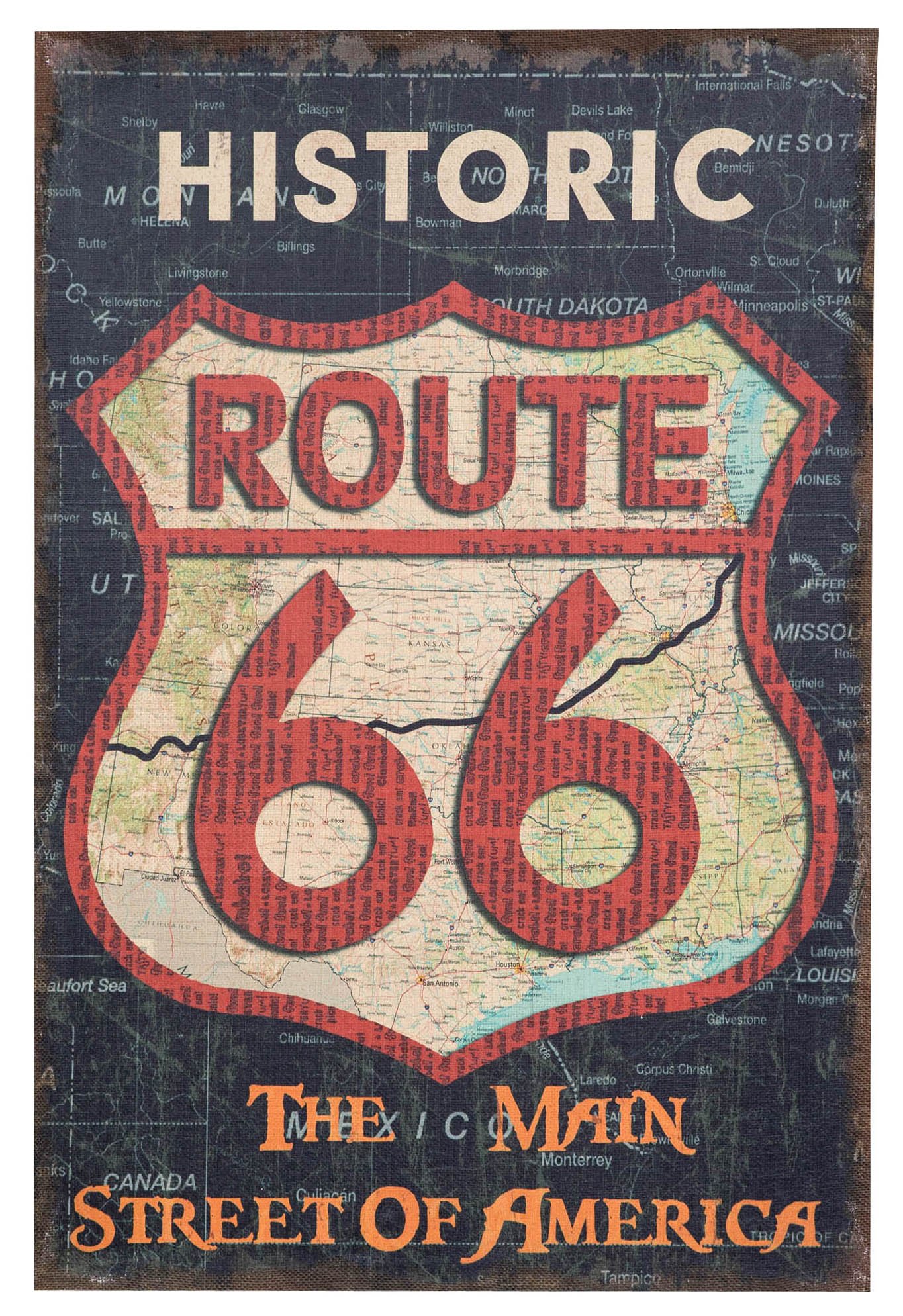 Route 66 Impression Toile Décoration Murale Vintage Foncé L60xH90