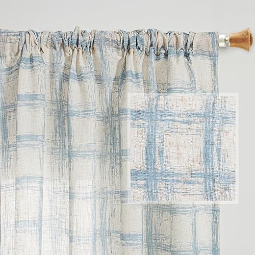 Miniatura 9 de MYSKY HOME Cortinas de sala de estar de 108 pulgadas de largo para ventanas, cortinas de lino traslúcido mezclado con estampado floral, privacidad