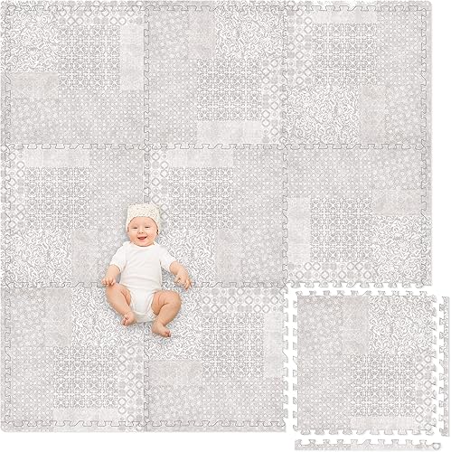 Miniatura 7 de Play Platoon Alfombrillas de juego no tóxicas grandes para niños, 9 azulejos de 72 x 72 pulgadas, azulejos de espuma extragruesos, rompecabezas de