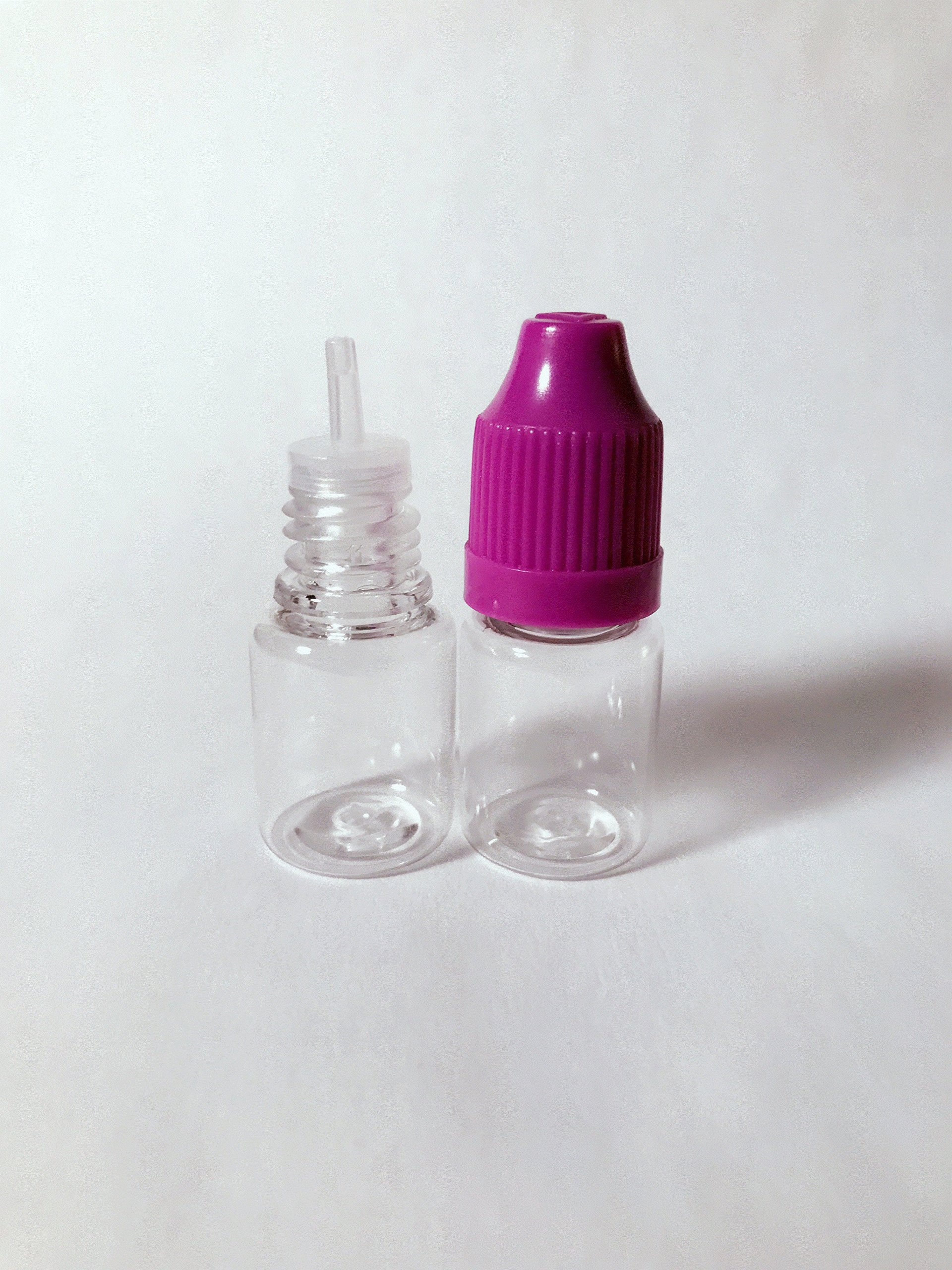100 pcs Empty Plastic dropper bottles with purple child proof caps (5ml)