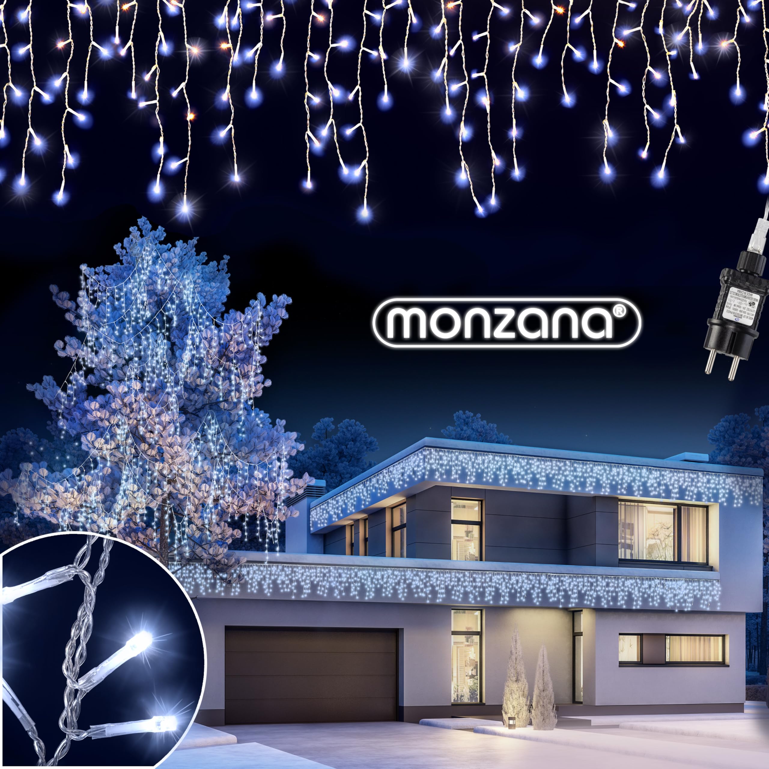 Monzana® Luces de Navidad 400 Leds Interiores Exteriores 15m Iluminación Navideña Blanco Frío