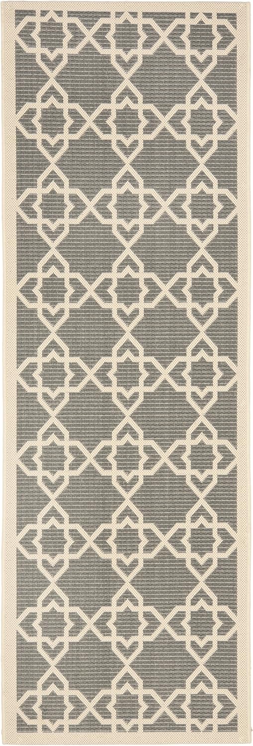 SAFAVIEH Washable Rug Outdoor Courtyard Collection - 2'3" x 10' Runner, Grey & Beige, Non-Shedding & Easy Cleaning, Ideal for Patio, Entryway, Mudroom, Hallway, Kitchen (CY6032-246)