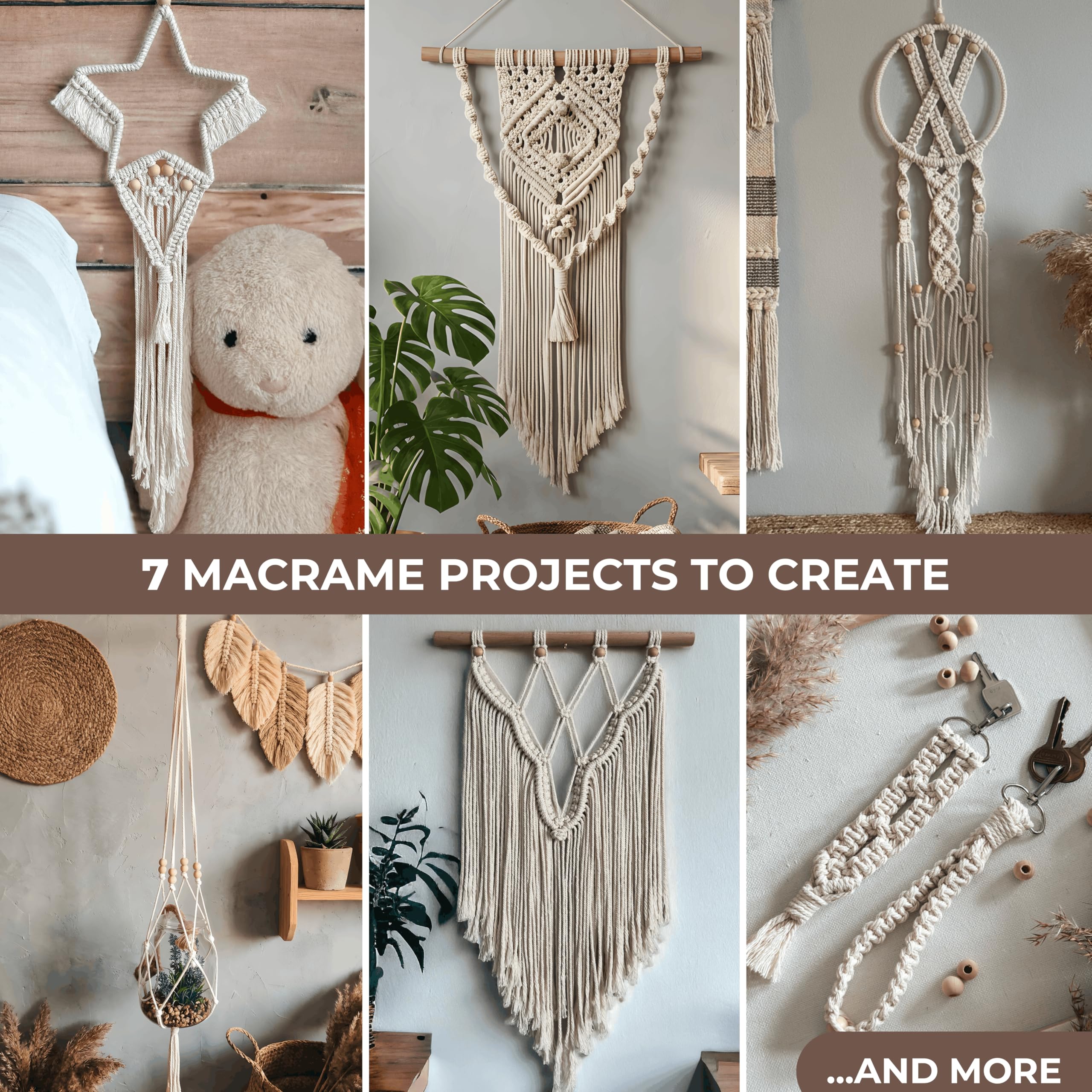 MIGO Creates Zestawy makram dla dorosłych początkujących ze 112 materiałami do makramy i 5 książkami o projektach: ten zestaw do makramy DIY zawiera sznurek do makramy 160 jardów z materiałami