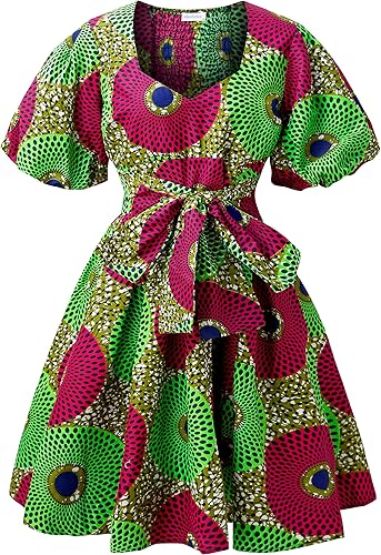 Women's African Print Dress Ankara Wax Dresses Lantern Sleeves