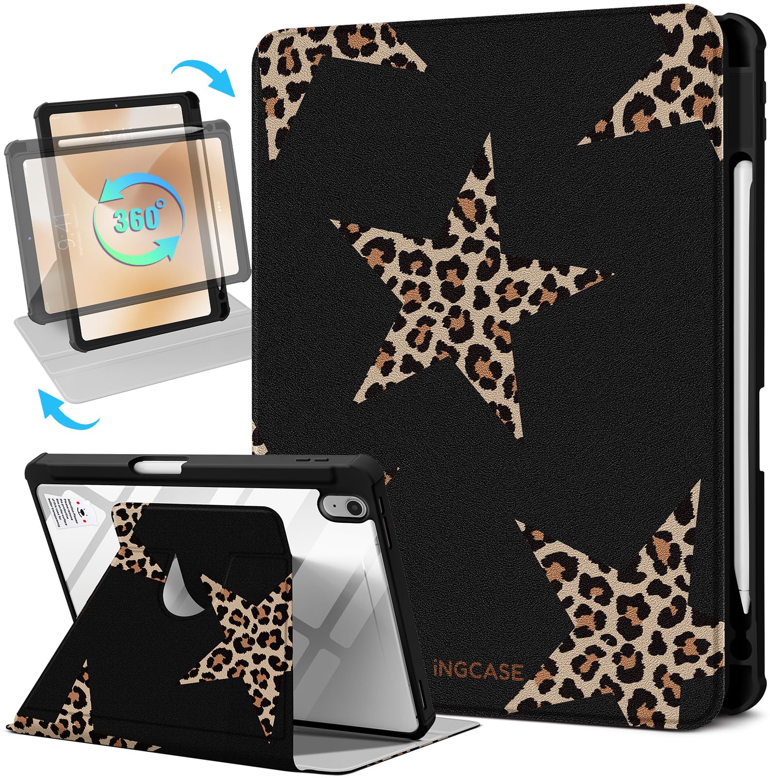 360 Rotazione Stand Folio Smart Case per iPad con portamatite