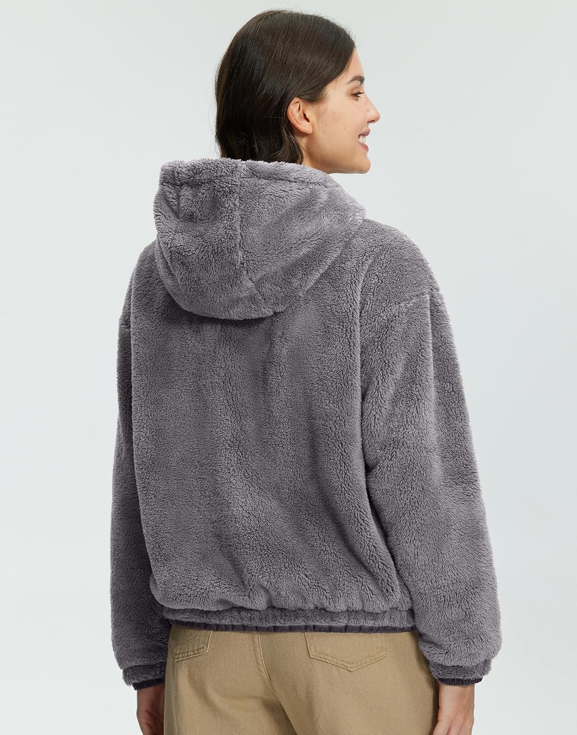 Pioneer Camp Women's Fuzzy Fleece Jacket Lightweight Full Zip Up Sherpa Jacket with Hood Warm Soft Fall Winter Coat Hoodie - Image 2