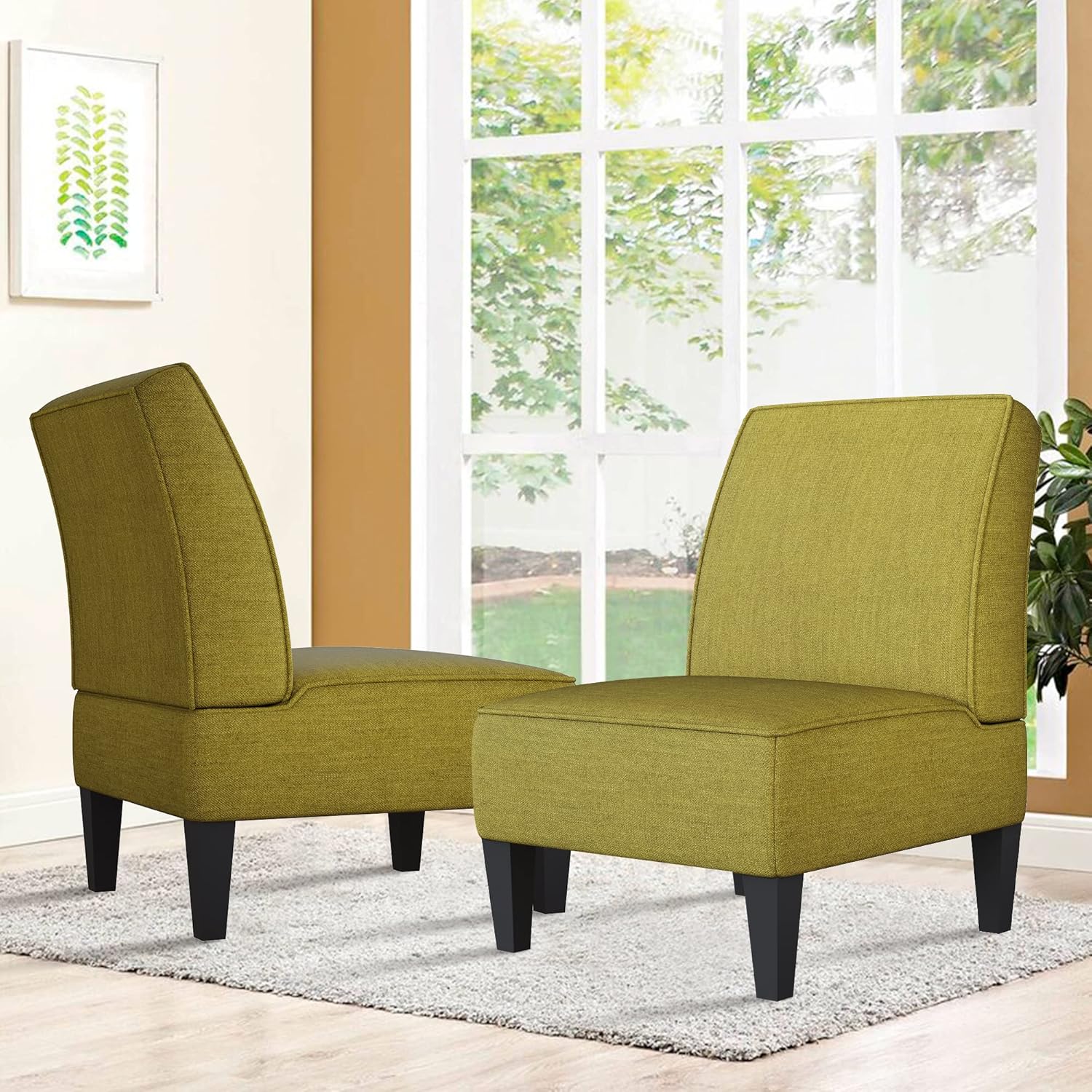 ALISH Accent Chairs Set of 2 Upholstered Living Room Chairs Armless Side Chairs Bedroom Chairs with Curved Backrest and Wooden Legs Orange : Everything Else