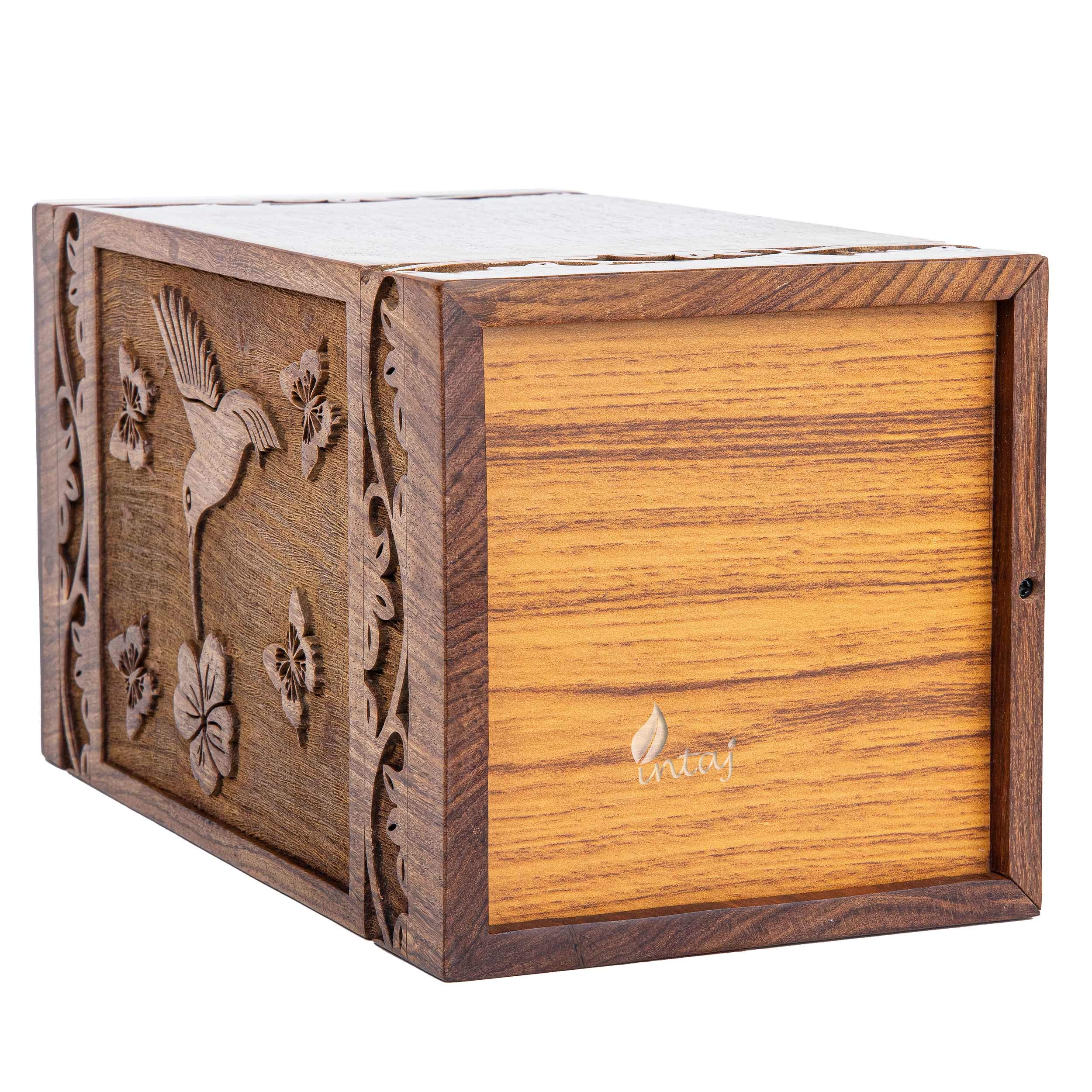 Handcrafted Rosewood Urn For Ashes - Hummingbird Design Adult Cremation Urn