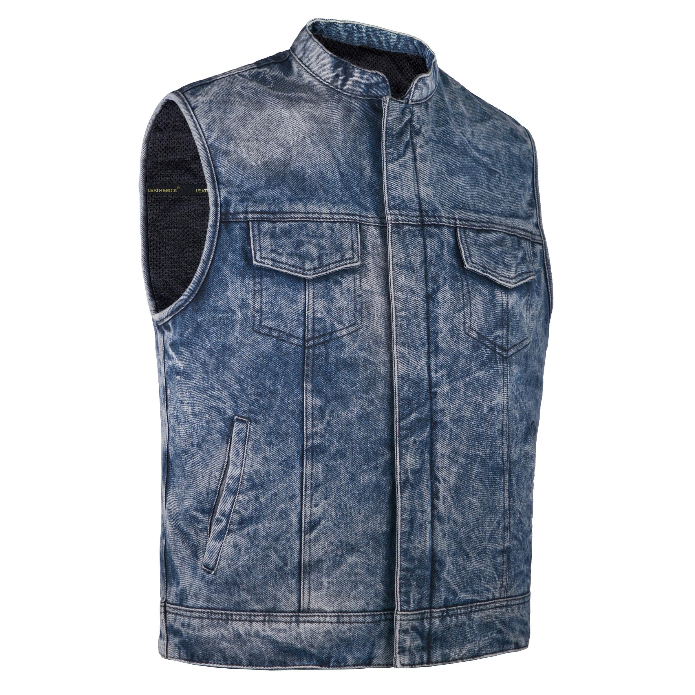Leatherick Smanicato da moto da uomo Doppia chiusura Fodera interna traspirante Gilet in denim sbiadito Thrill Vibe