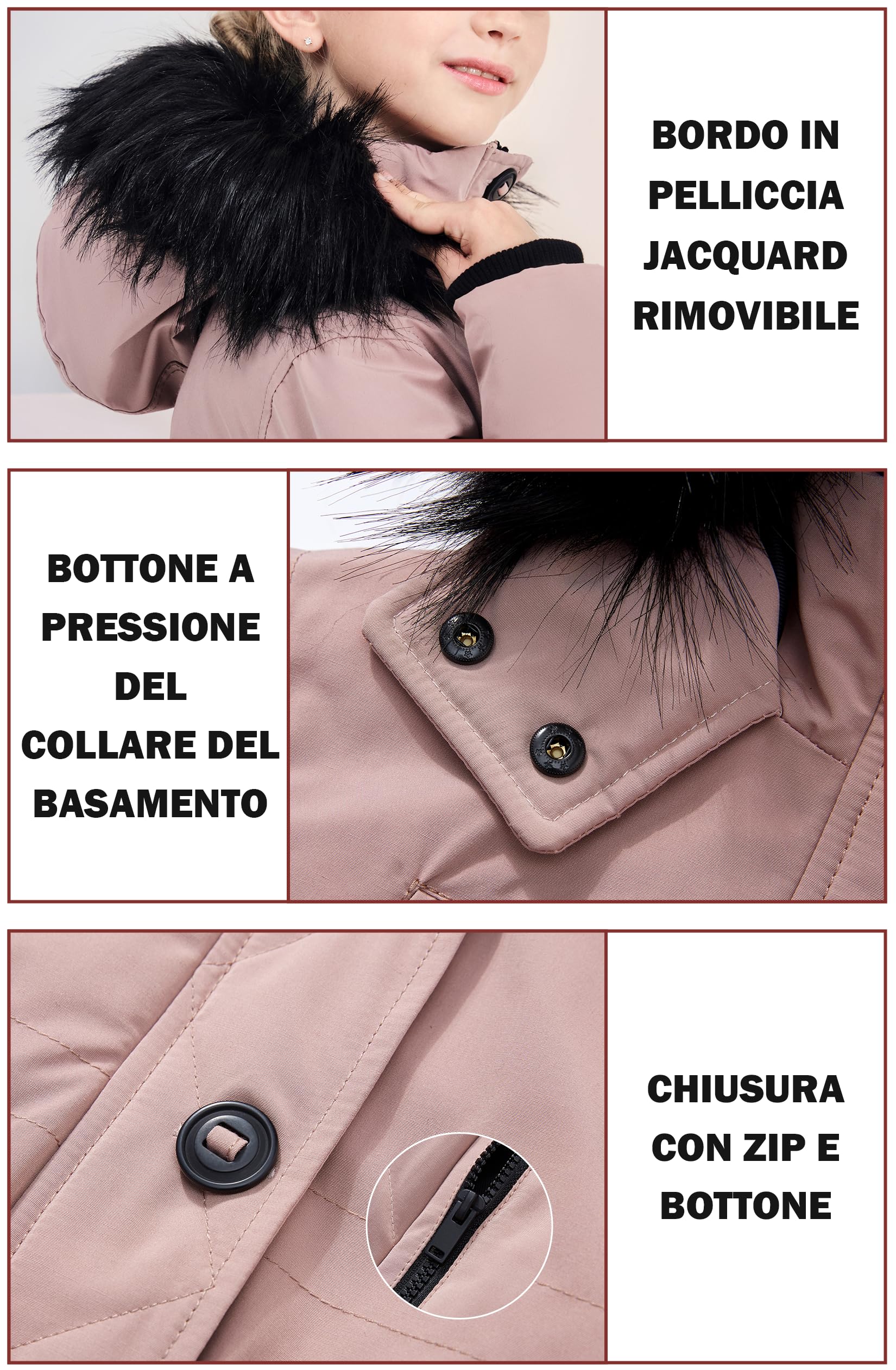 maoo garden Piumino Pesante Imbottita Inverno Cappotto Bambina e Ragazza Pelliccia sul Cappuccio Resistente all'acqua