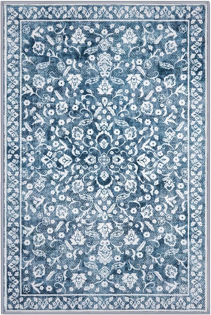 Tapete Vintage Azul y Blanco 2x3 Lavable Antideslizante miniatura 8