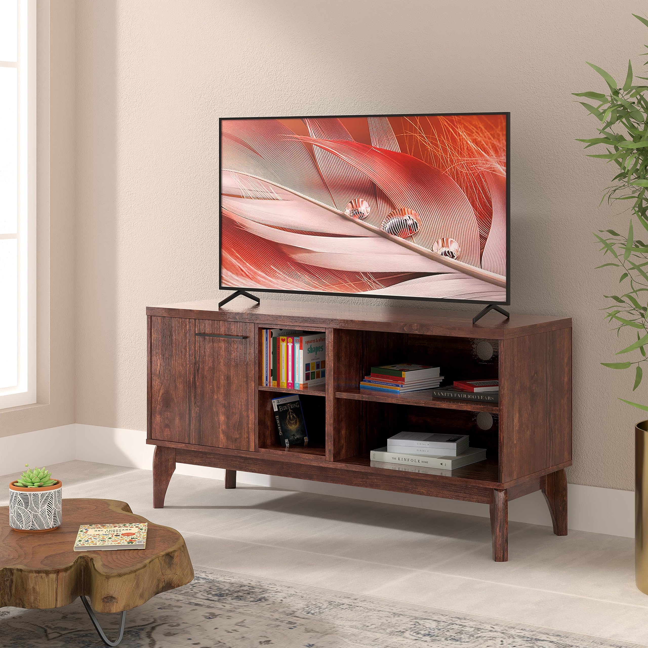 Amazon Brand - Solimo Aster Engineered Wood TV Unit (2 Doors, 6 Shelves & 1 Drawer, Walnut Finish) |TV Cabinet | TV Stand | TV Unit for Living Room (B0BS6HJ3J1) Amazon Price History, Amazon Price Tracker