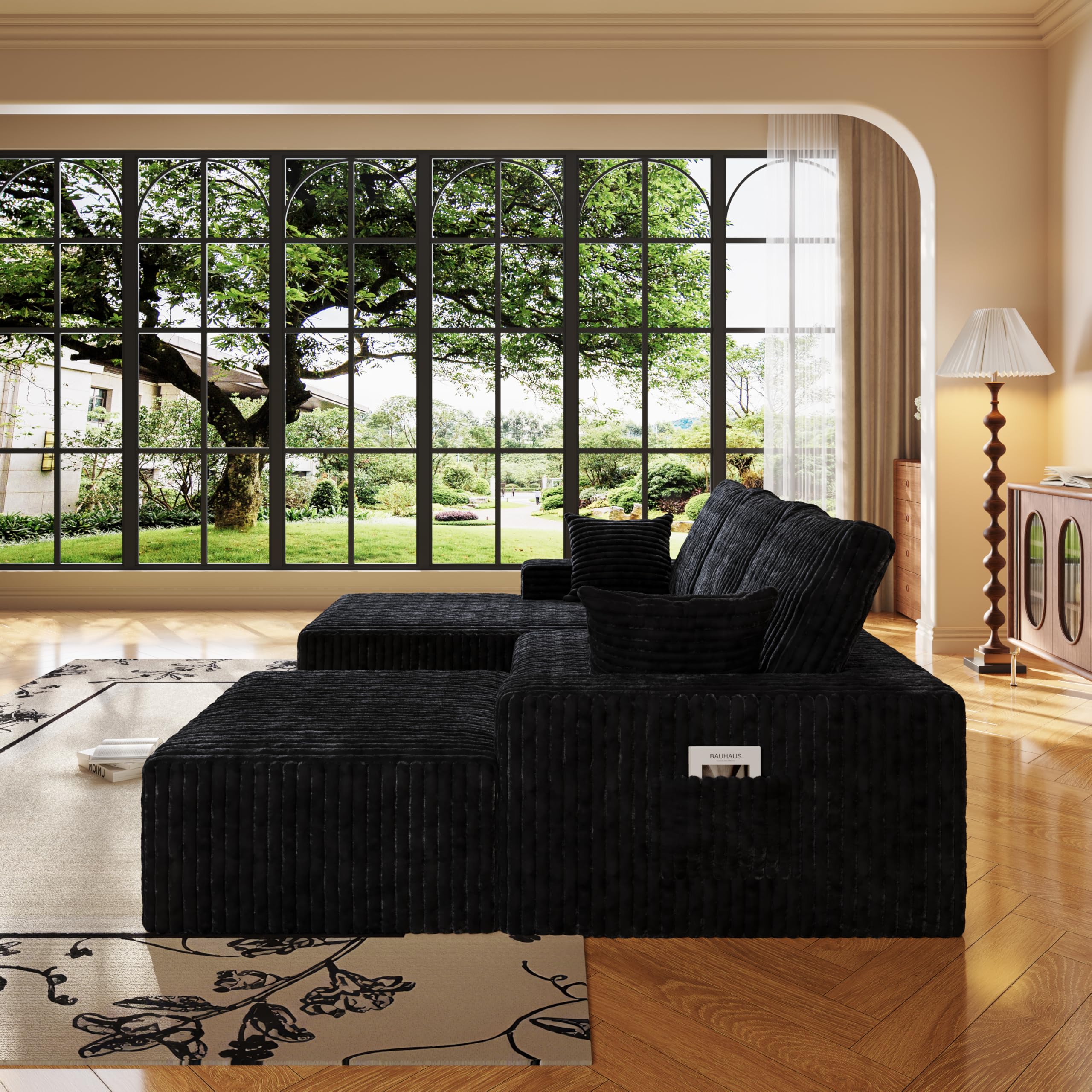 108" U-Shape Modular Sectional Cloud Couch with Ottoman, Deep Seat Boneless Couch with Oversized Chaise Lounge, Comfy Flannel Fabric Sofa for for Living Room Bedroom Apartment Game Room Basement