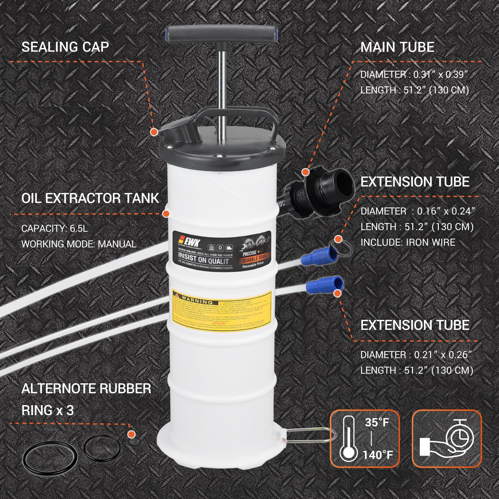 EWK Bomba extractora de aceite manual de 6,5 L para cambio de aceite, evacuadores de líquidos para coches, barcos, motos acuáticas, cortacésped, drenaje rápido de aceite en menos bombas | Rápida extracción de aceite, menos bombeo