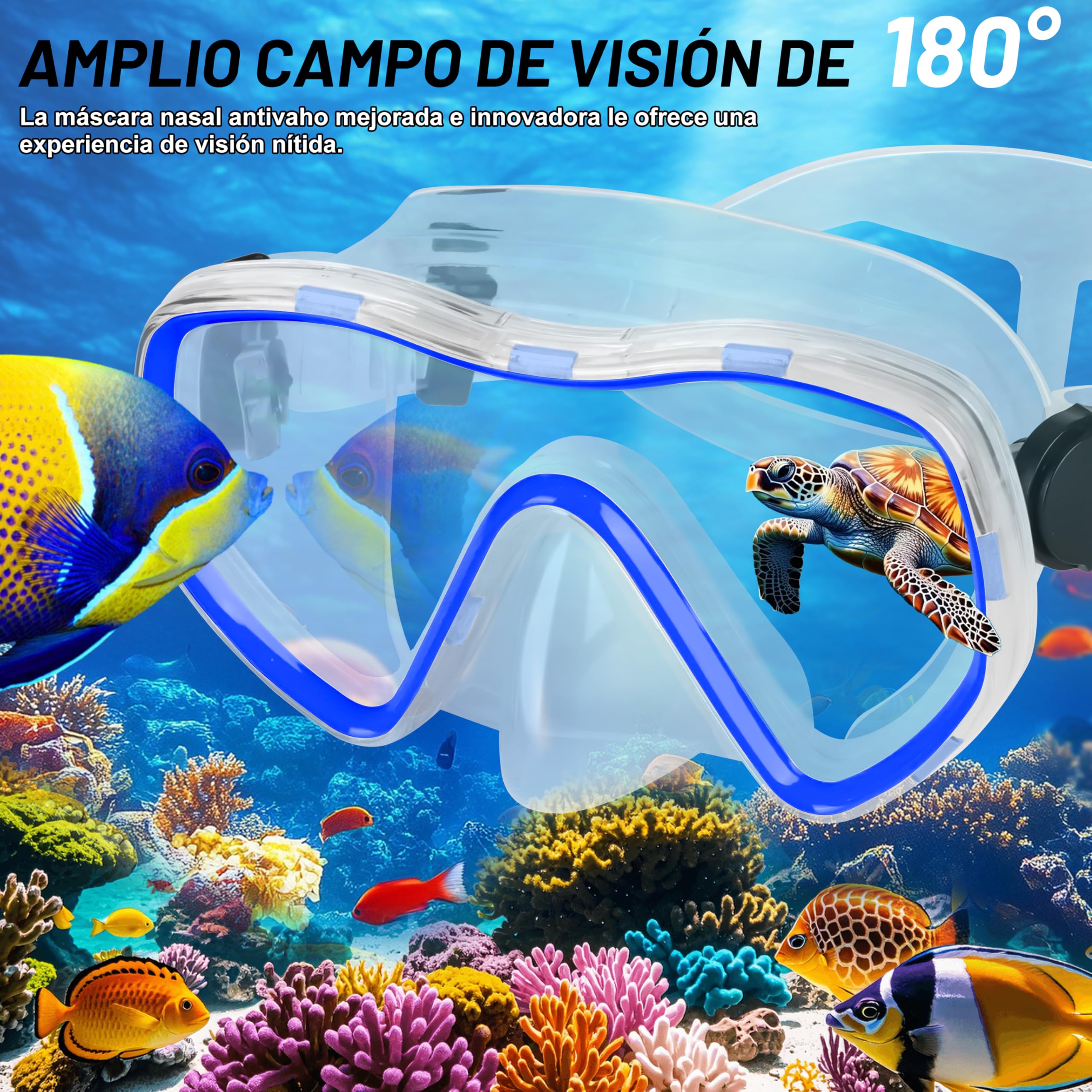 IEEILULU Snorkel Set Adulto, Kit Snorkel 7 Piezas con Máscara de Buceo Antivaho y Aletas Ajustable para Hombre Mujere con Bolsa Portátil, Dos Tamaños