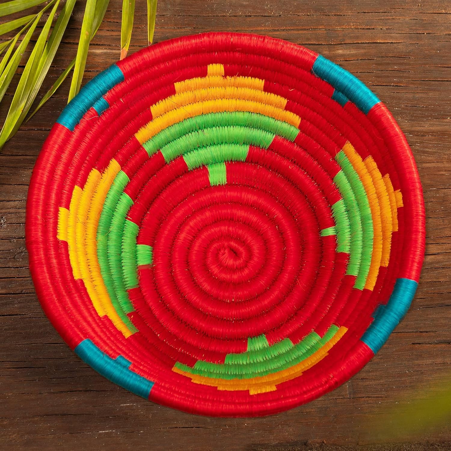 NOVICA Multicolor Red Natural Fiber Folk Art Decorative Bowl from Peru 'Guacamayas Summer'