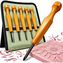 Linocut Carving Tools Set 5 Pcs Linoleum Cutter V-Shaped Gouge Chisels