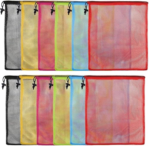 12 bolsas de malla de 13 x 155 pulgadas bolsa de gimnasio con cordón de nailon con cierre de cordón para coleccionar juguetes viajes y deportes
