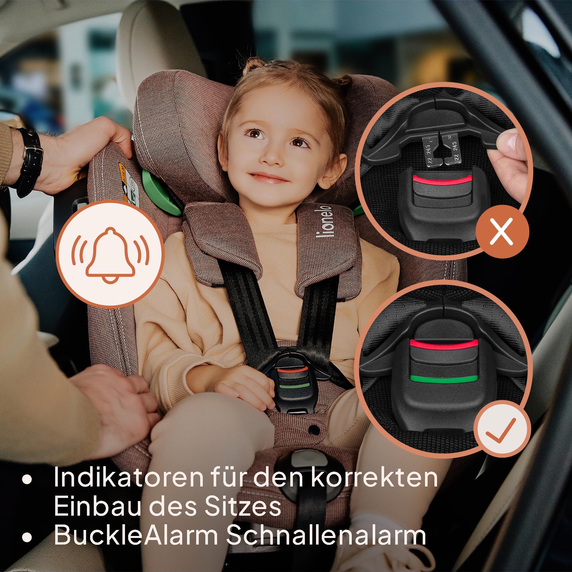LIONELO HARMONY I-SIZE Drehbarer Kindersitz 360° für Kinder von 40-150 cm | Montage mit ISOFIX + Stabilisierungsbein, Kopfstützen- und Rückenverstellung, Dri-Seat Reduktionseinlage