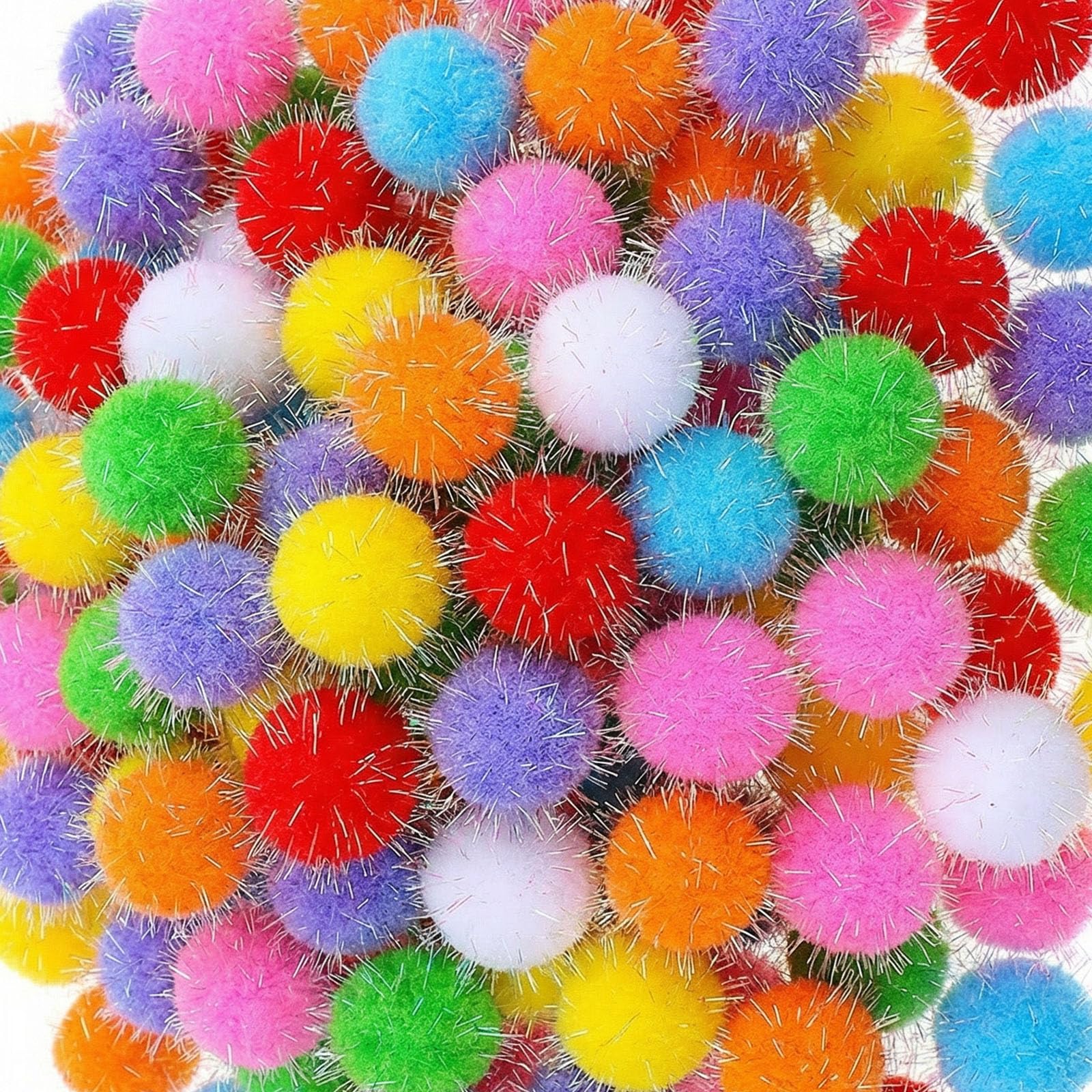 KFHENSOMR 120Pcs Cat Pom Pom Balls, 1.6 inches Glitter Ball Toy Sparkle Balls, Fuzzy Assorted Color Flash Ball Interactive Cat Toys for Kitten Play Exercise and Entertainment