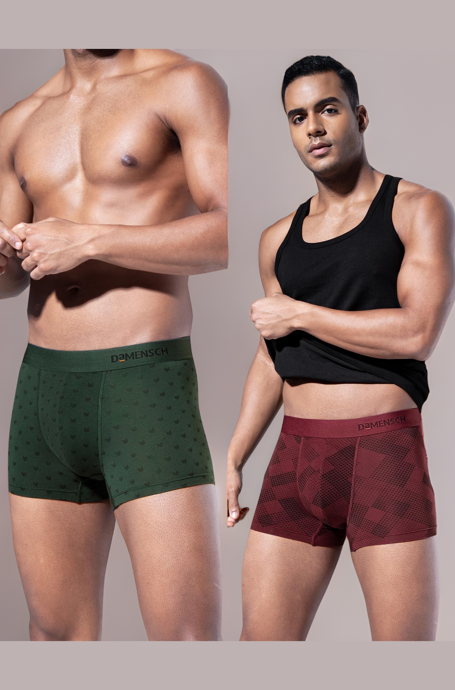 DAMENSCH Regular Fit Printed Trunks for Men Pack of 2| Mircromodal, Elastane Fabric, Anti-Bacterial and Microfibre Waistband