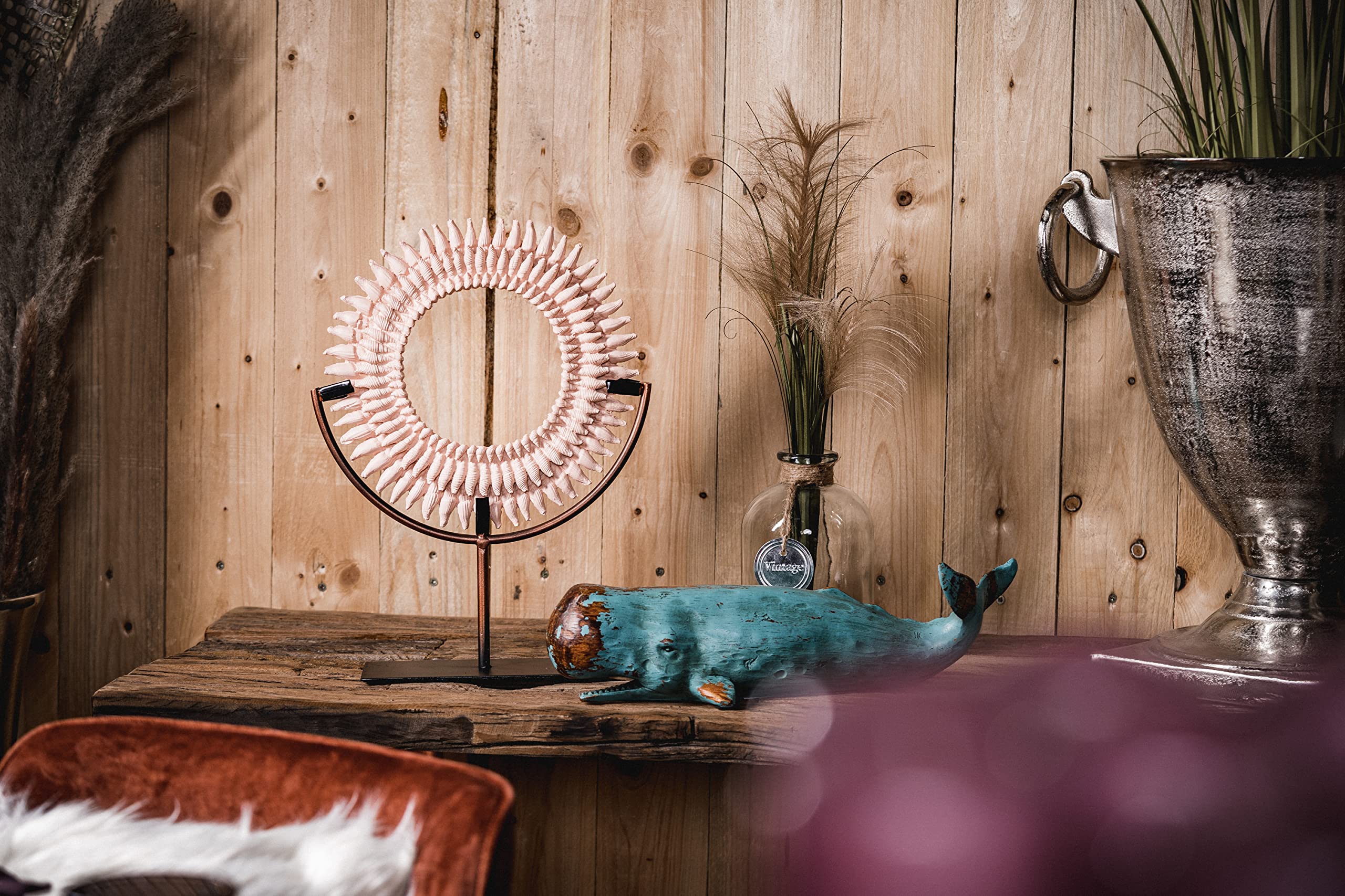 MichaelNoll Wal Dekofigur Statue Skulptur aus Polyresin - Maritim Deko für Wohnung in Holz-Optik Grün - Dekoration modern für Wohnzimmer, Schlafzimmer oder Badezimmer - 47 cm