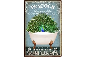 Peacock Decor Funny Vintage Bathroom and Bathtub Metal Tin Sign Decor