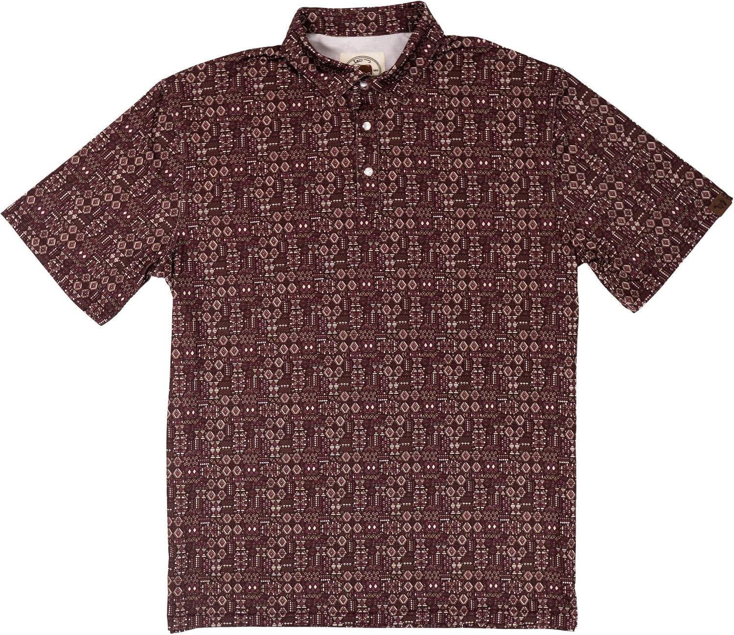 Lazy J Ranch Wear Men's Print Performance Polo Shirt - Maroon with Pearl Snap Buttons - Golf Shirts for Men, Golf Accessories