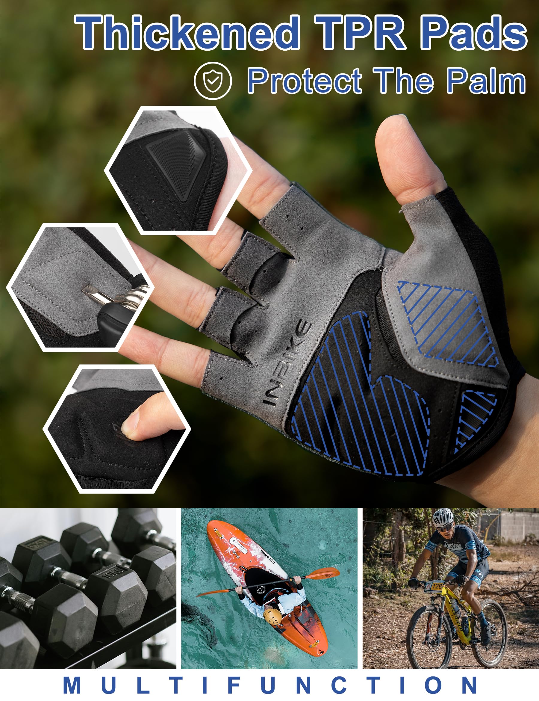 INBIKE Guantes de Ciclismo de los Hombres de Medio Dedo a Prueba de Golpes de Verano elástico Transpirable Reflectante IHC215