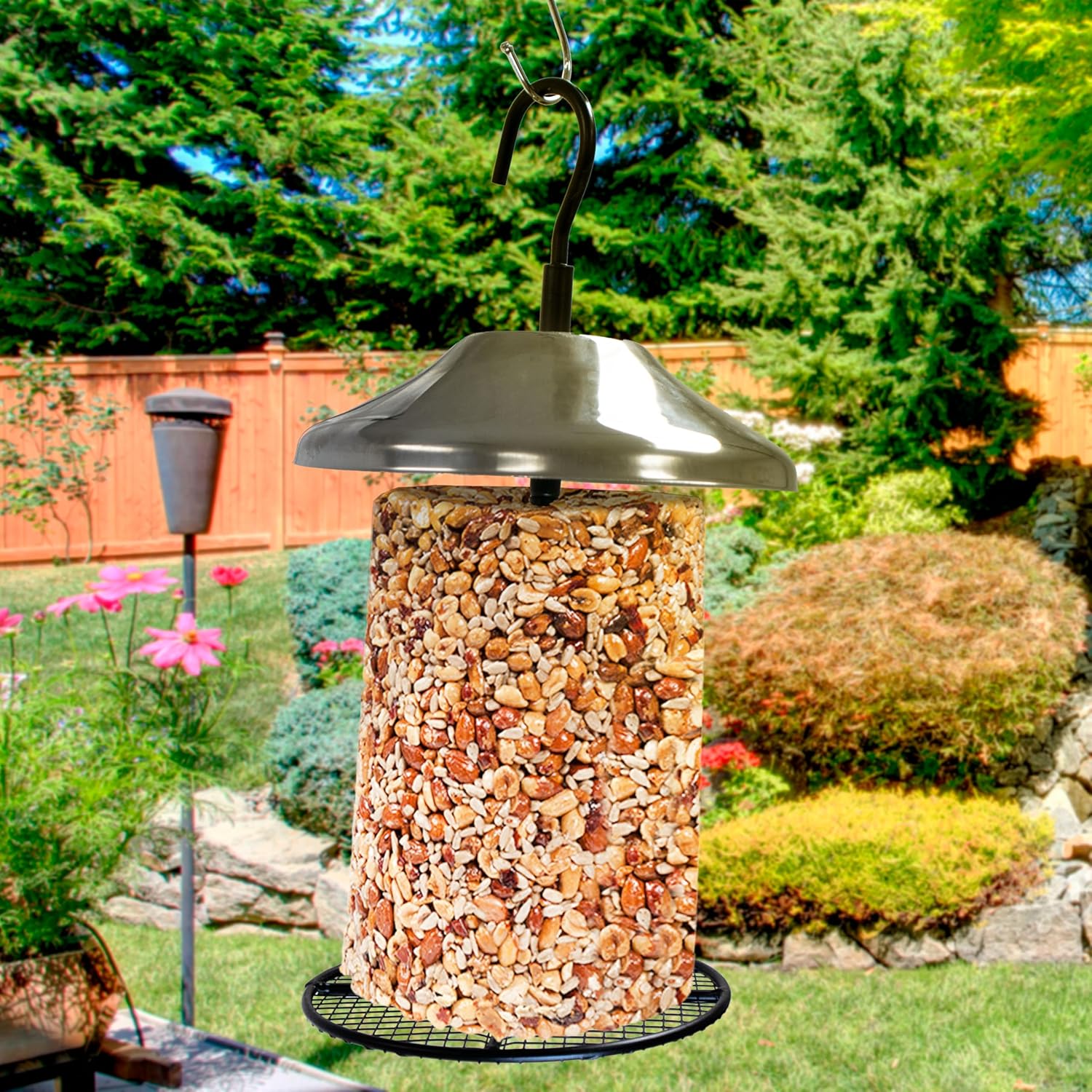 Wildlife Sciences Seed Tower Feeder for Birds, Silver, 1.5 Pound Capacity, Hanging Mount, 7.25 x 7.25 x 11.50 inches
